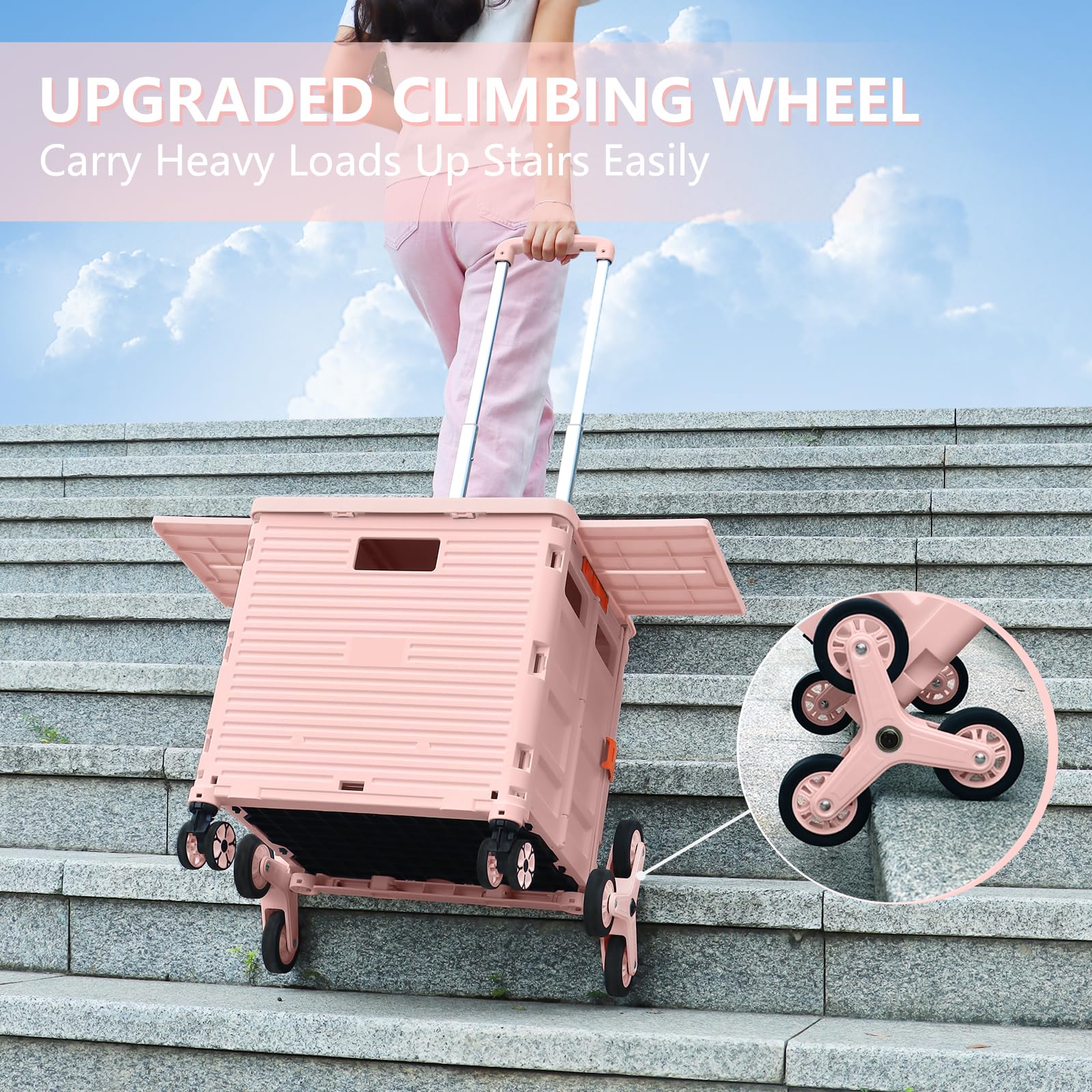 Foldable Utility Cart with Stair Climbing Wheels