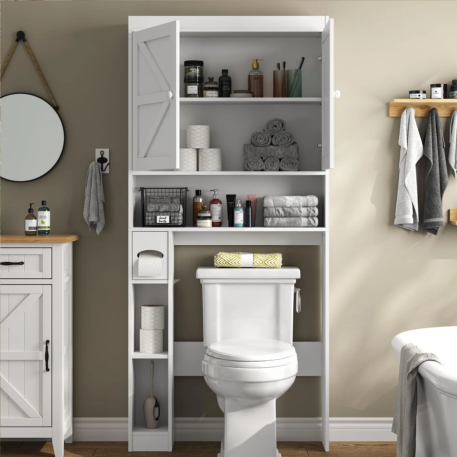 furomate Over The Toilet Storage Cabinet with Shelves and Doors