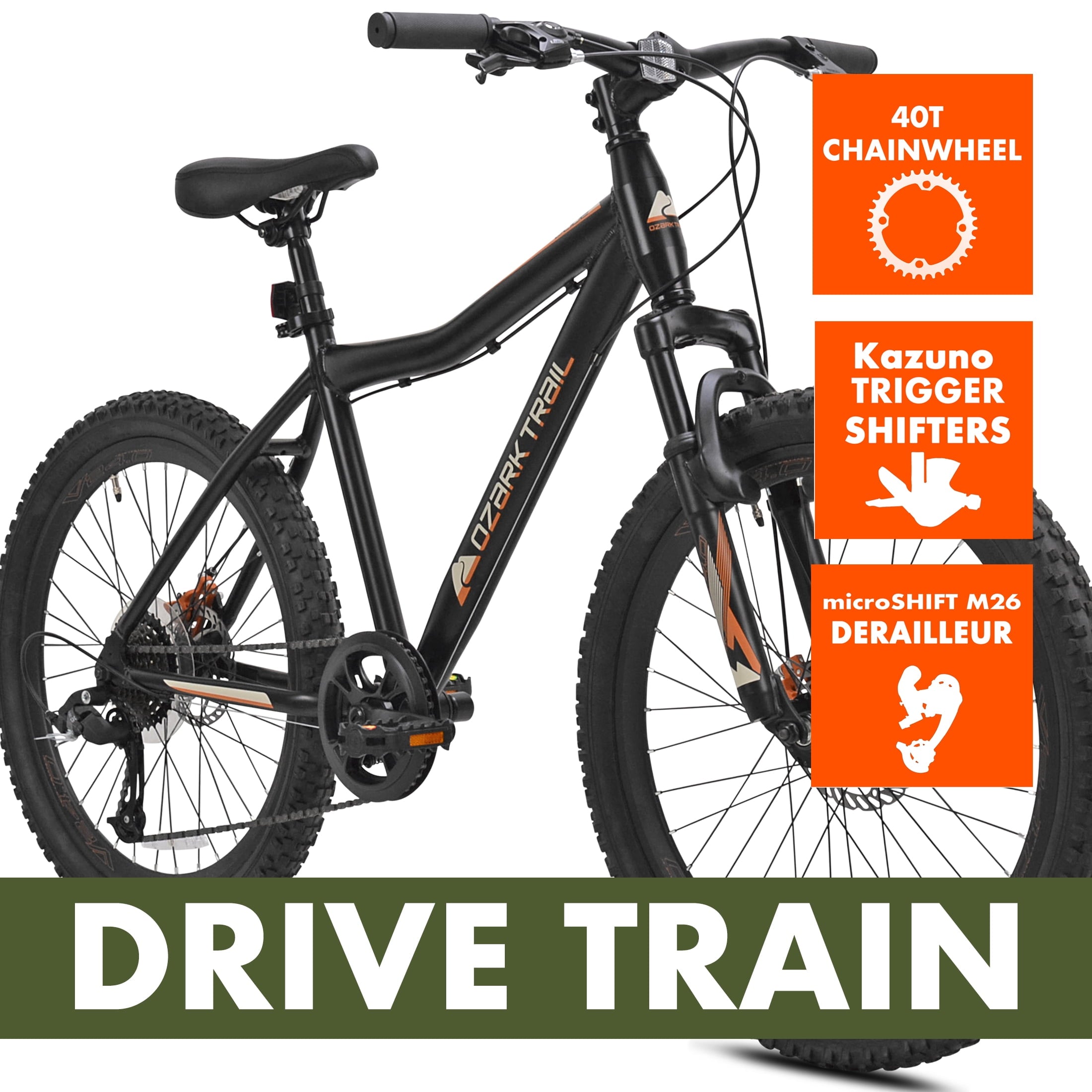 Trail 24 in. Youth Glide Aluminum Mountain Bicycle. 8 Speeds. Front Suspension. Black