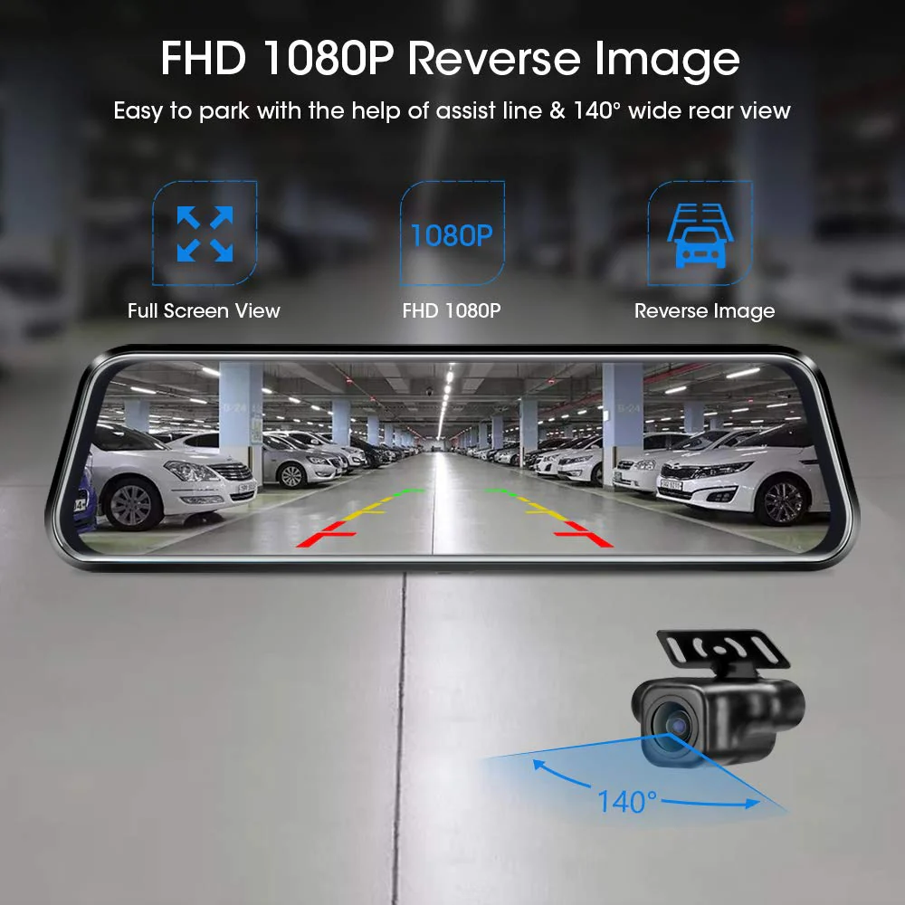 Jansite 10'' Full HD Touch Screen Rear View Mirror Dash Cam