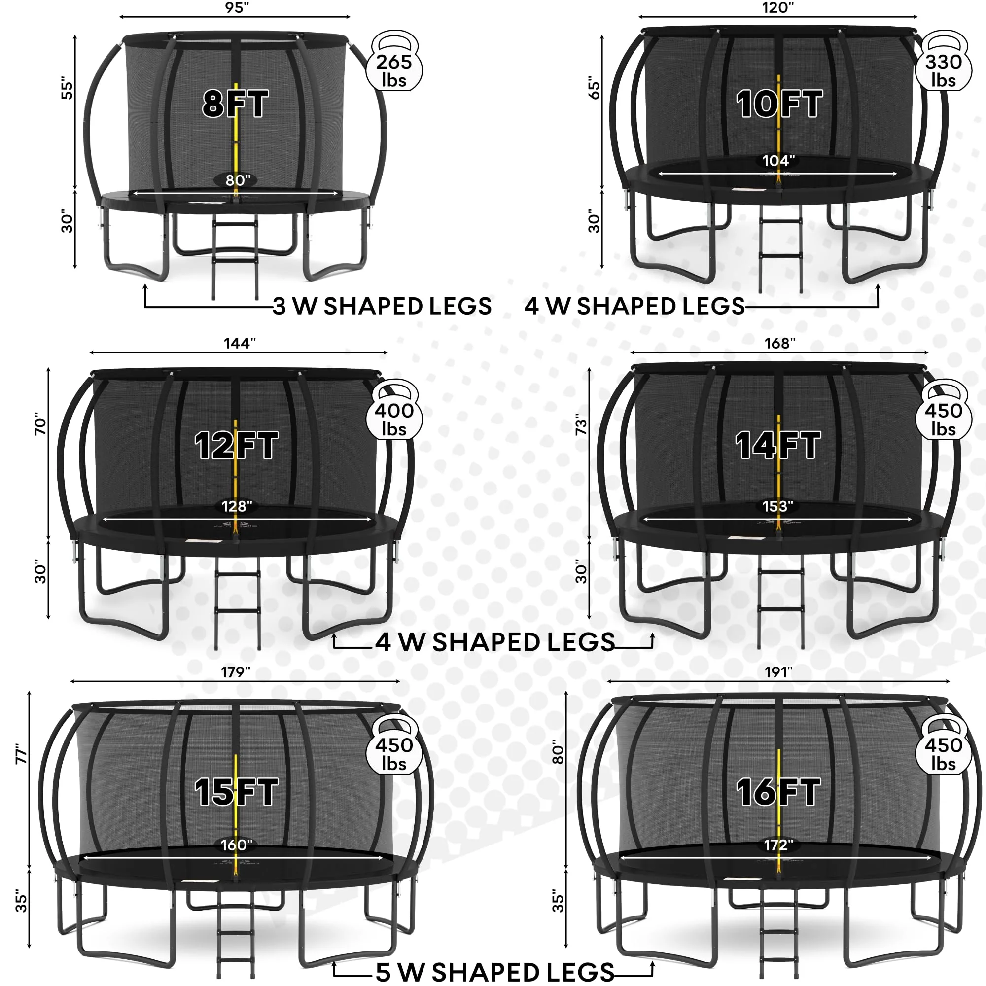 JUMPZYLLA 8FT Trampoline Outdoor with Enclosure for Kids