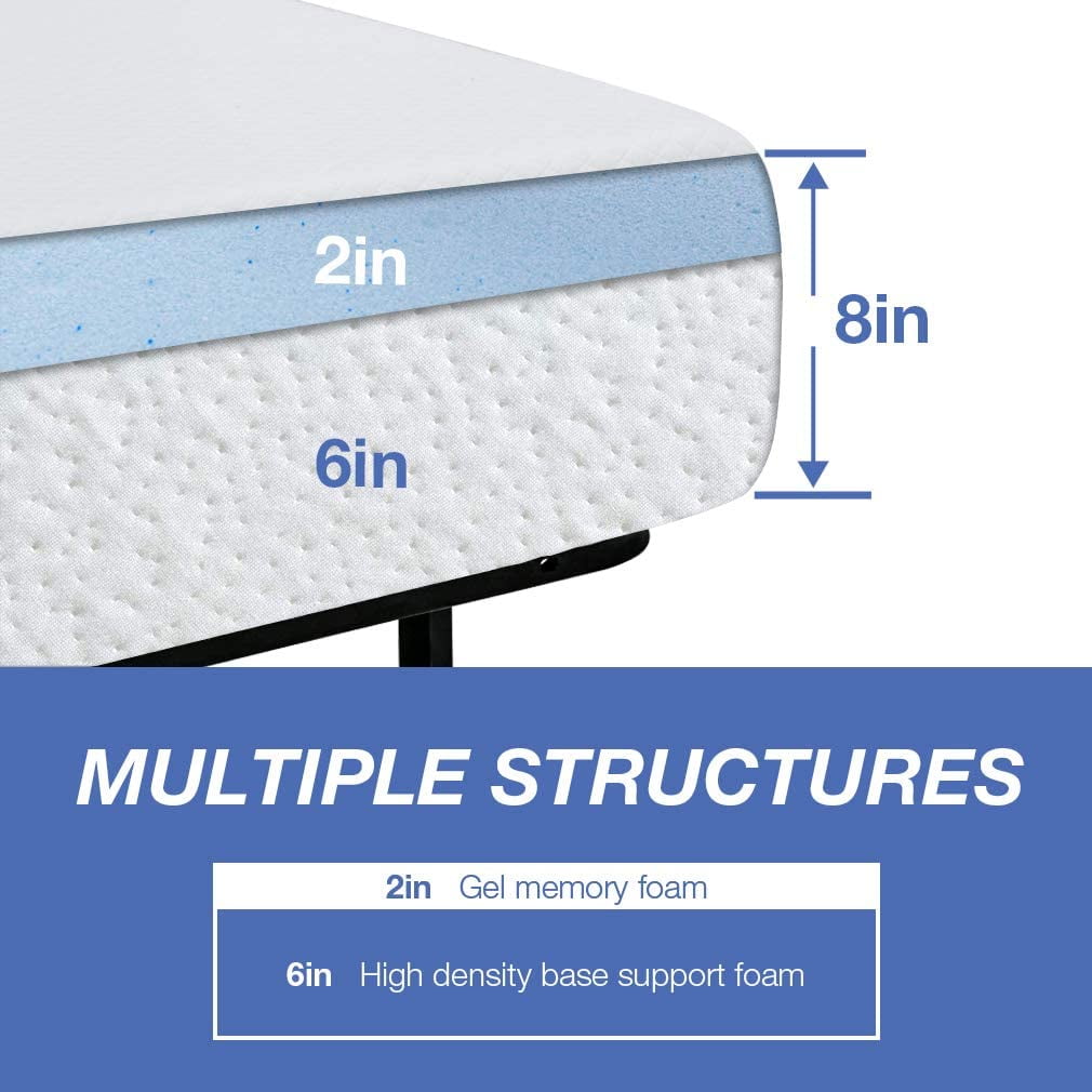 Mattress. 8-inch Gel Memory Foam Mattress Queen Size for Cool Sleep & Pressure Relief. Medium Firm Mattresses CertiPUR-US Certified/Bed-in-a-Box/Pressure Relieving. Queen Size