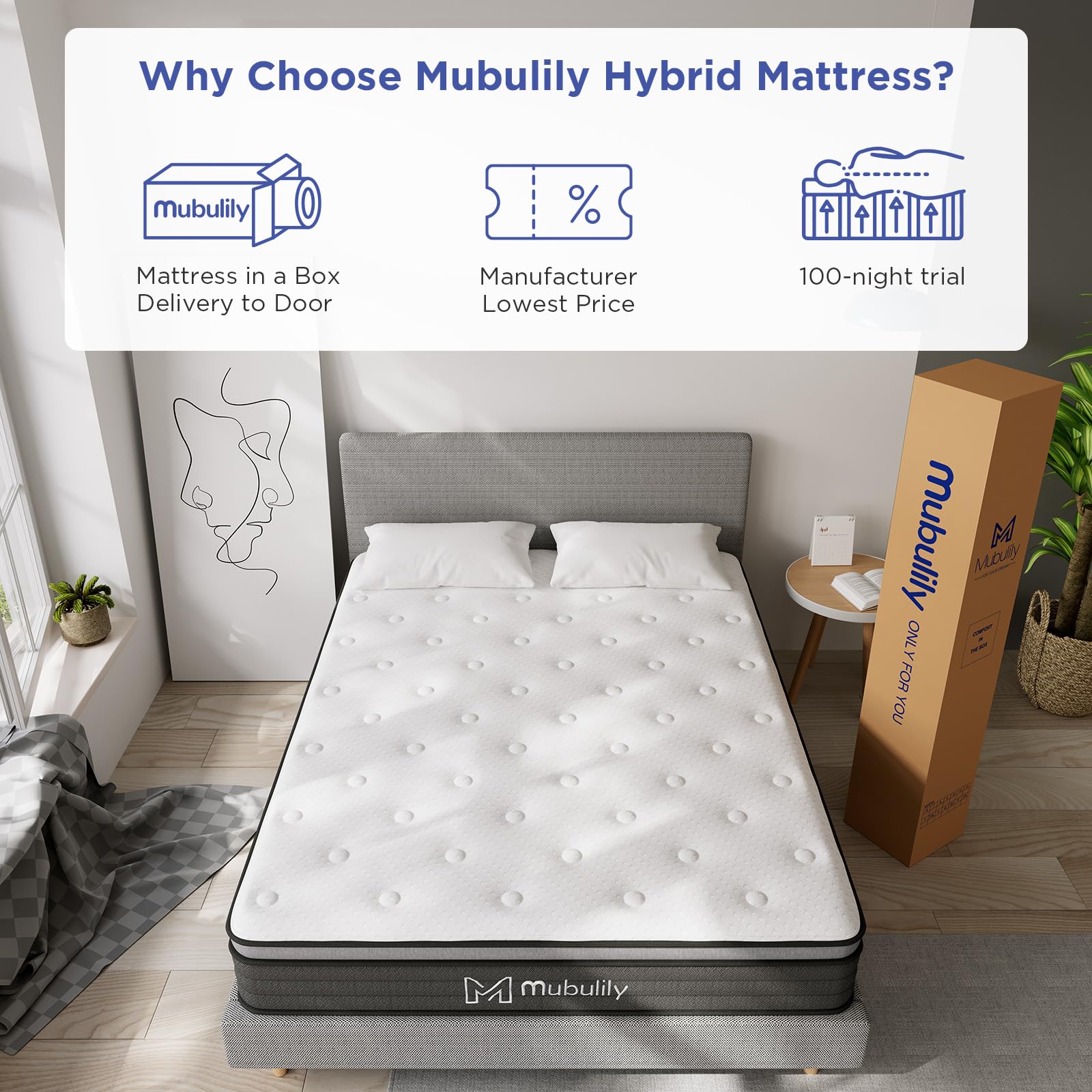 Mubulily 10 Inch Hybrid Mattress in a Box with Gel Memory Foam