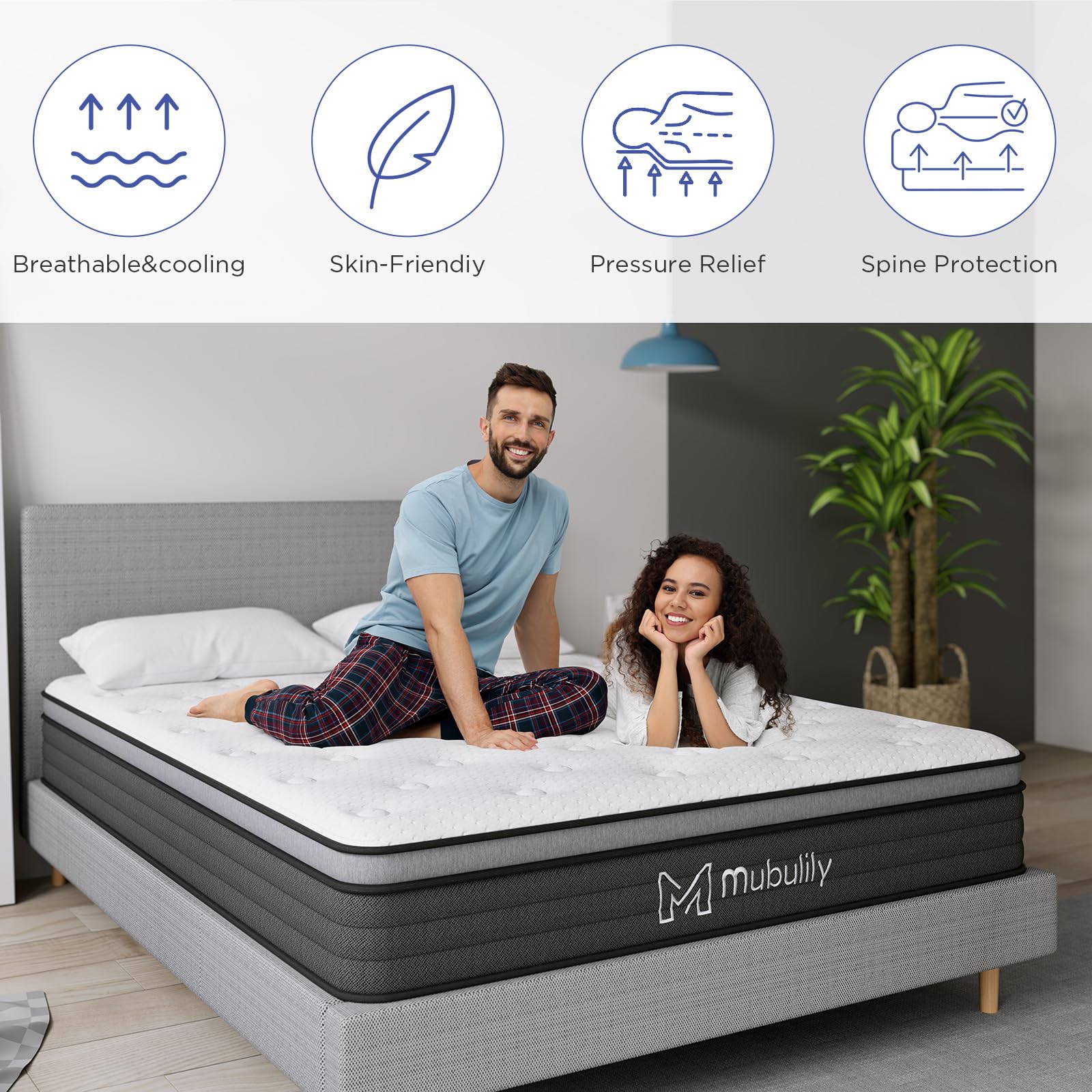 Mubulily 10 Inch Hybrid Mattress in a Box with Gel Memory Foam