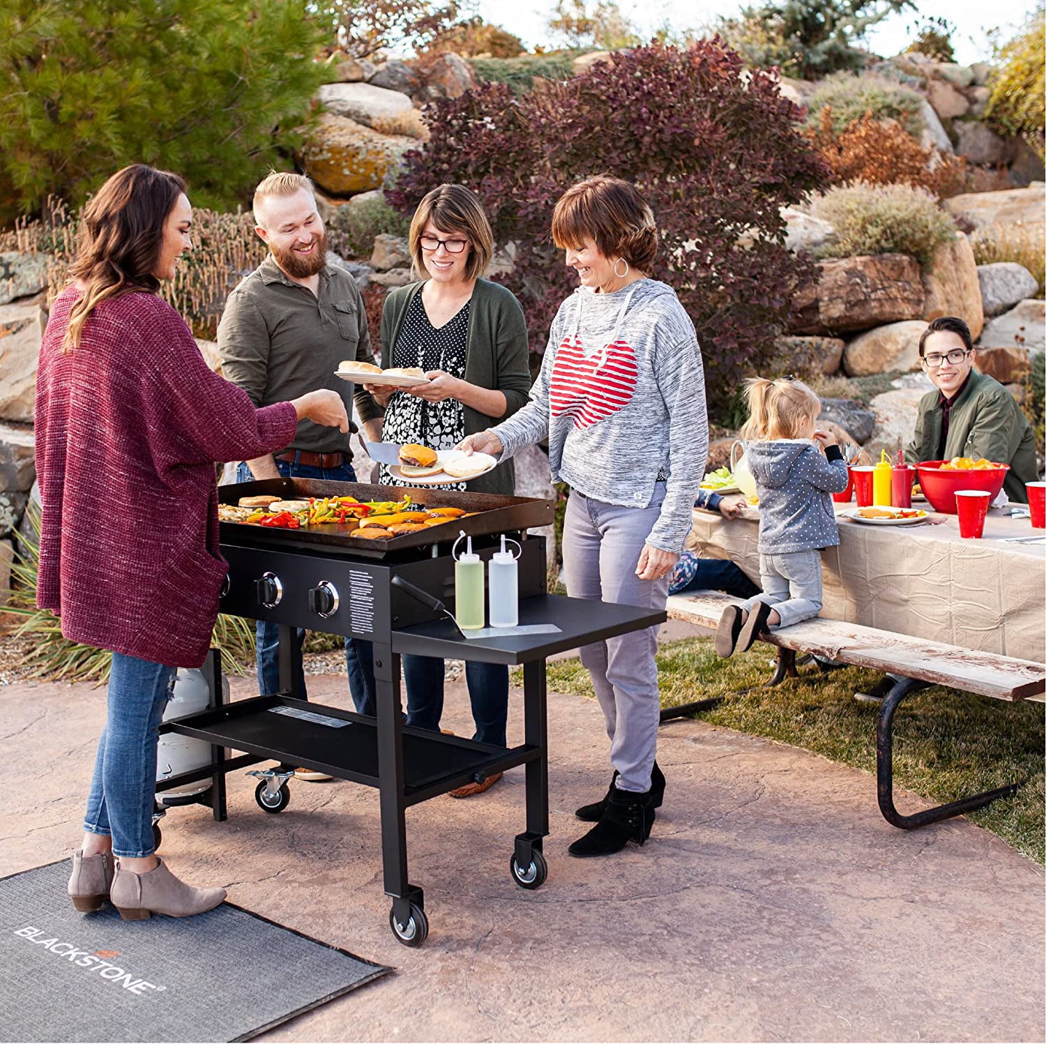 Inch Gas Griddle Cooking Station 4 Burner Flat Top Gas Grill Propane Fuelled Restaurant Grade Professional 36¡± Outdoor Griddle Station with Side Shelf (1554)
