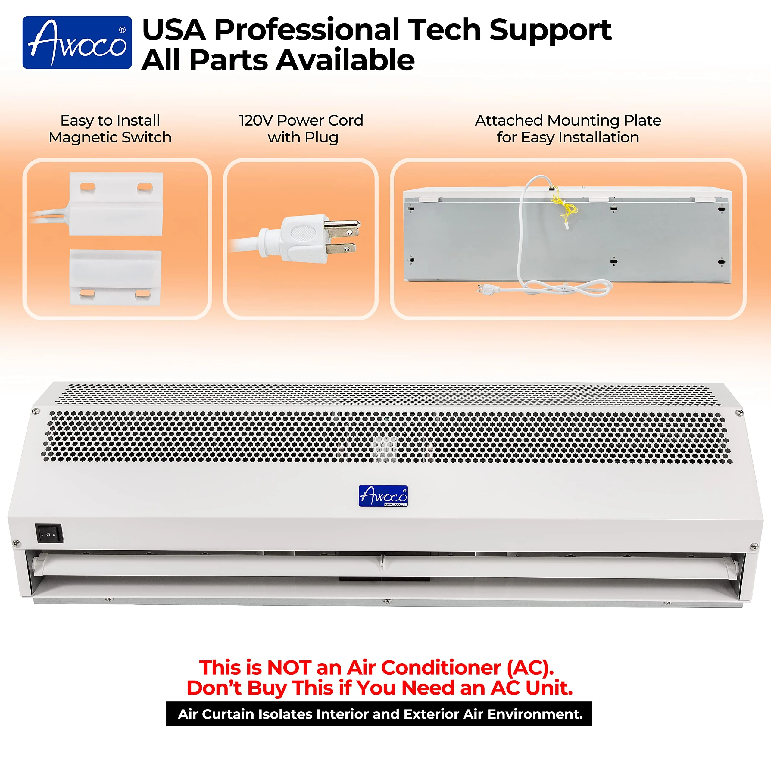 Awoco 36 Super Power 2 Speeds 1200CFM Commercial Indoor Air Curtain