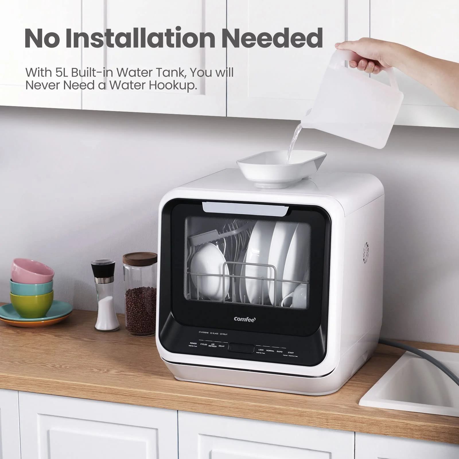 COMFEE' Mini Dishwasher Countertop with 5L Water Tank