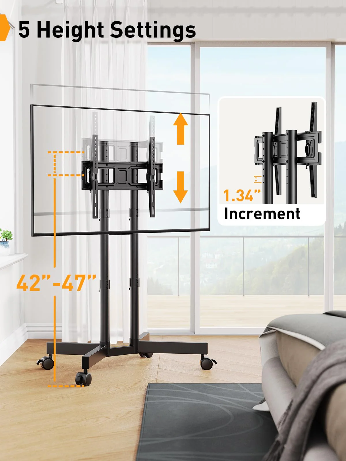 Perlegear Rolling TV Stand. Mobile TV Stand for 32-70 inch TVs