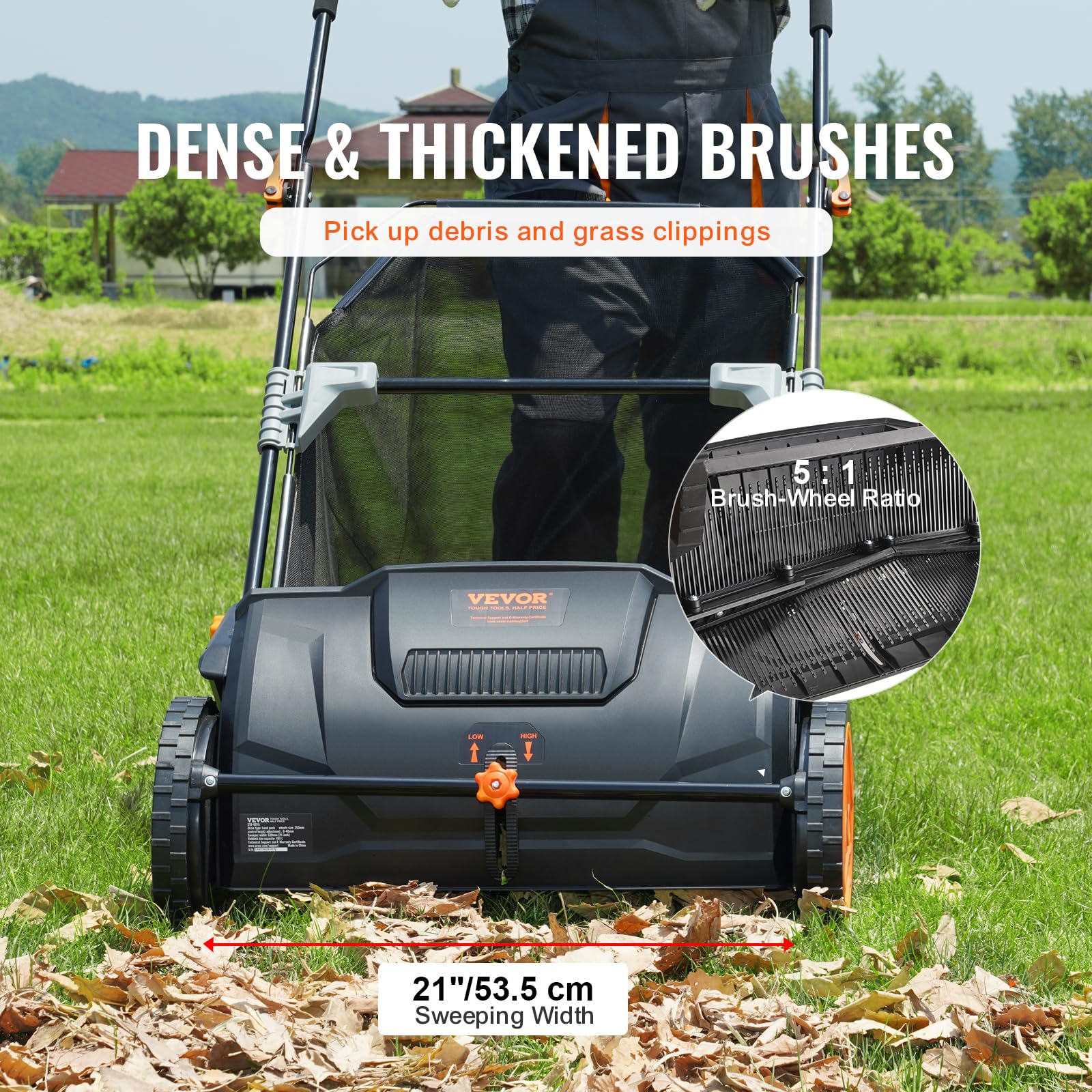 VEVOR Push Lawn Sweeper. 21 Inch Leaf & Grass Collector