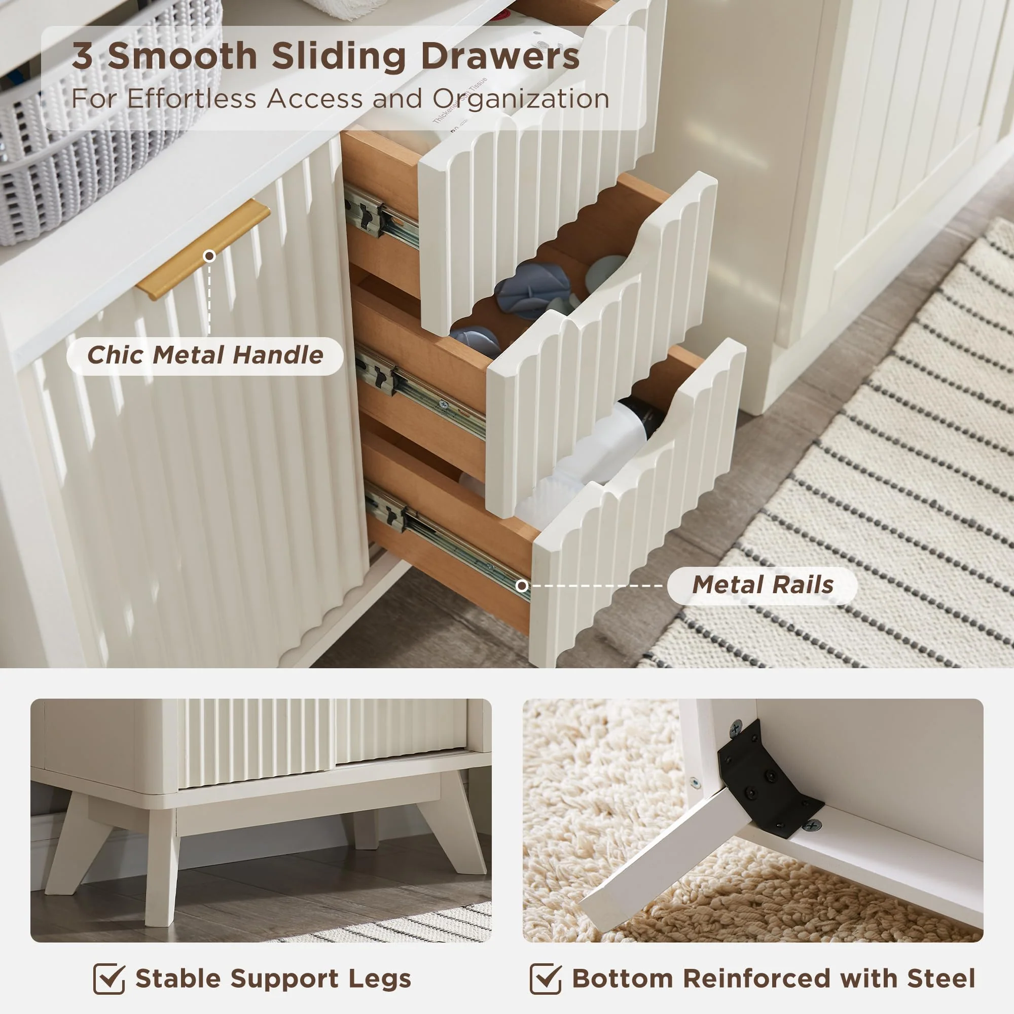 T4TREAM Fluted Bathroom Floor Cabinet with Sliding Door