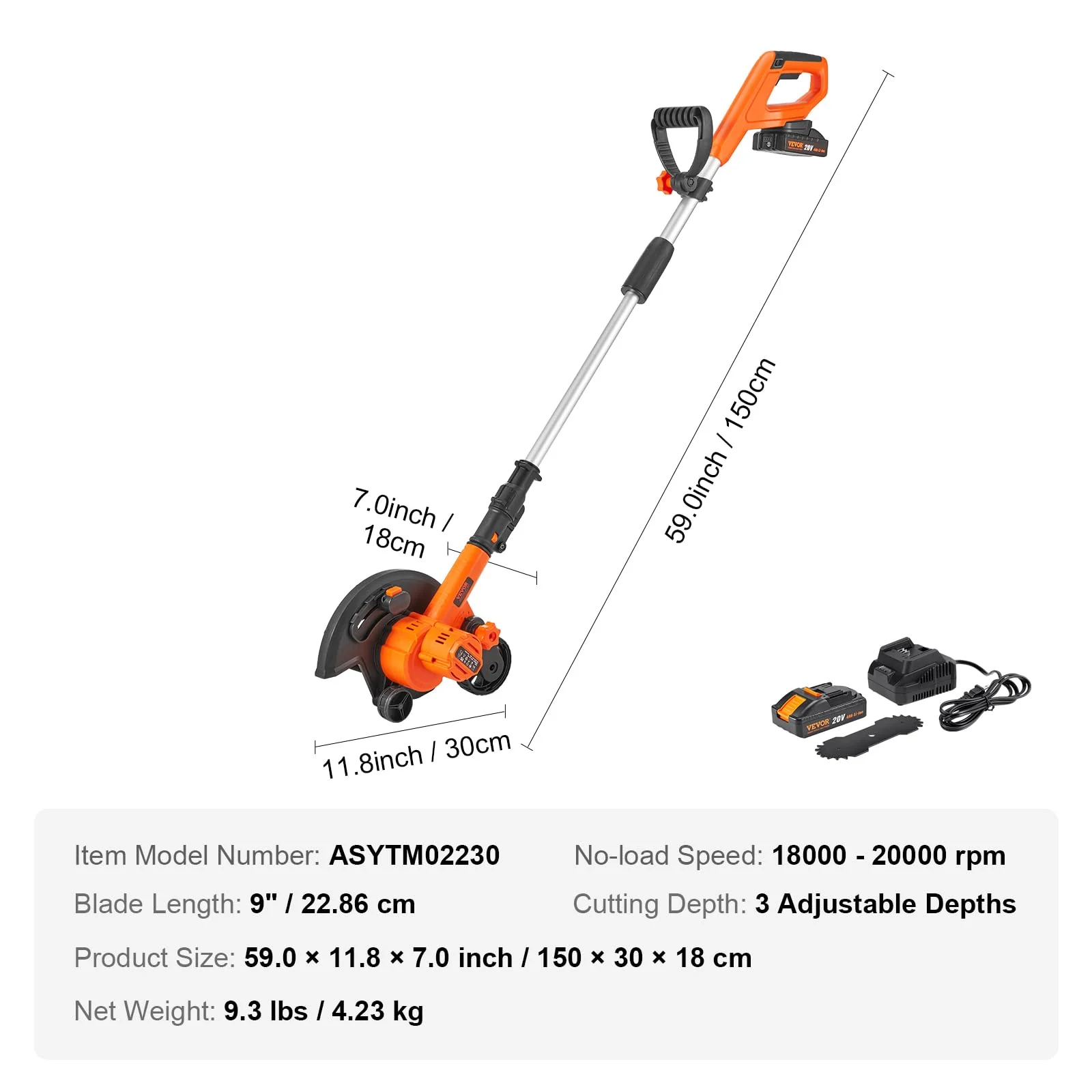 VEVOR Lawn Edger. 20V Battery Powered Cordless Edger