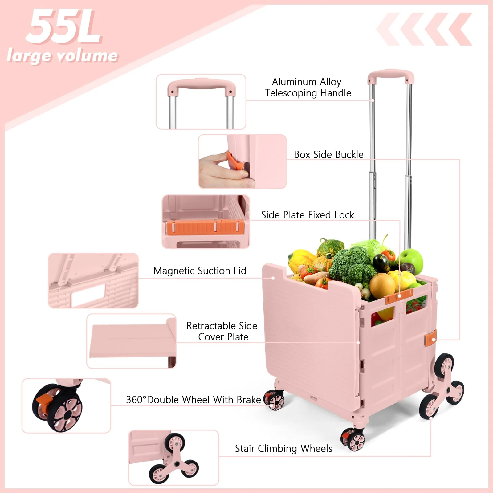 Foldable Utility Cart with Stair Climbing Wheels