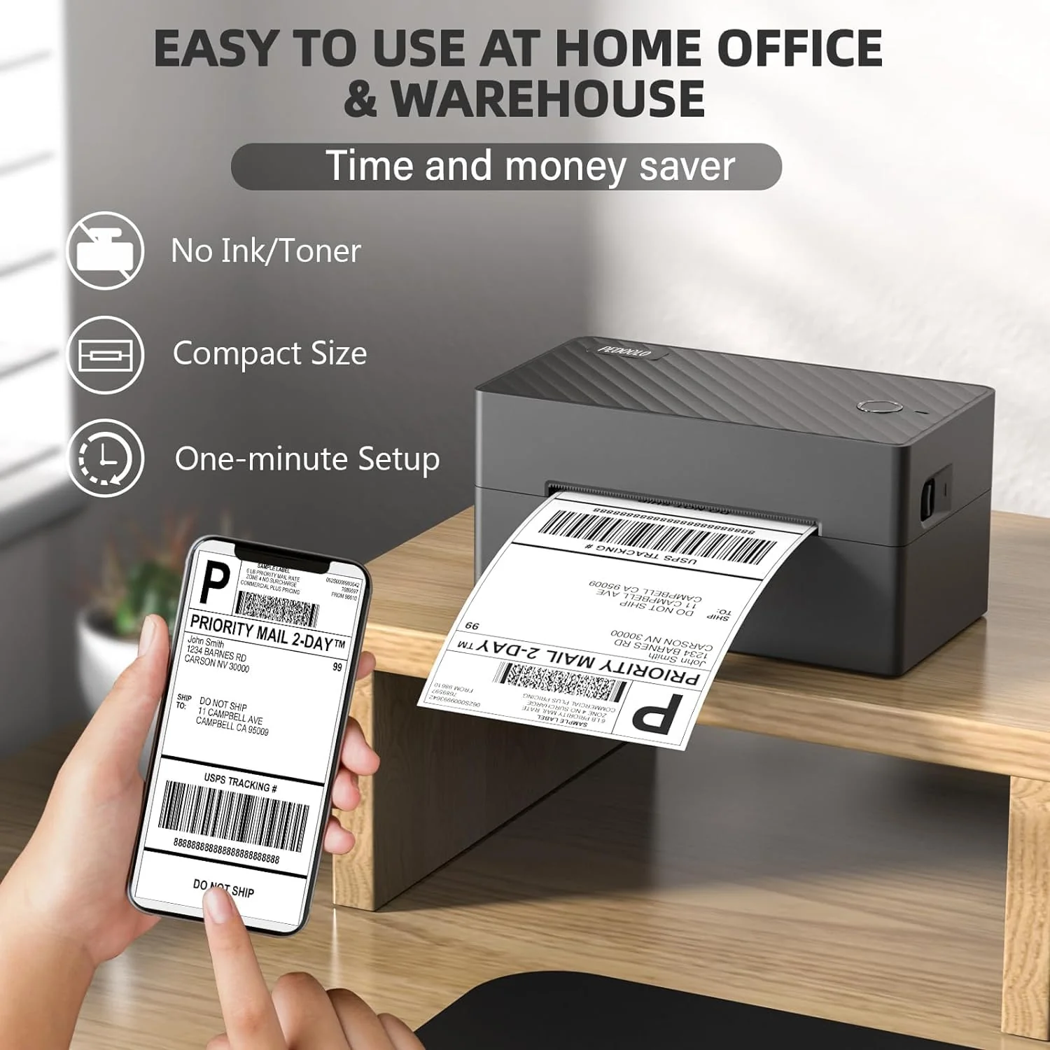 PEDOOLO Bluetooth 4x6 Thermal Shipping Label Printer
