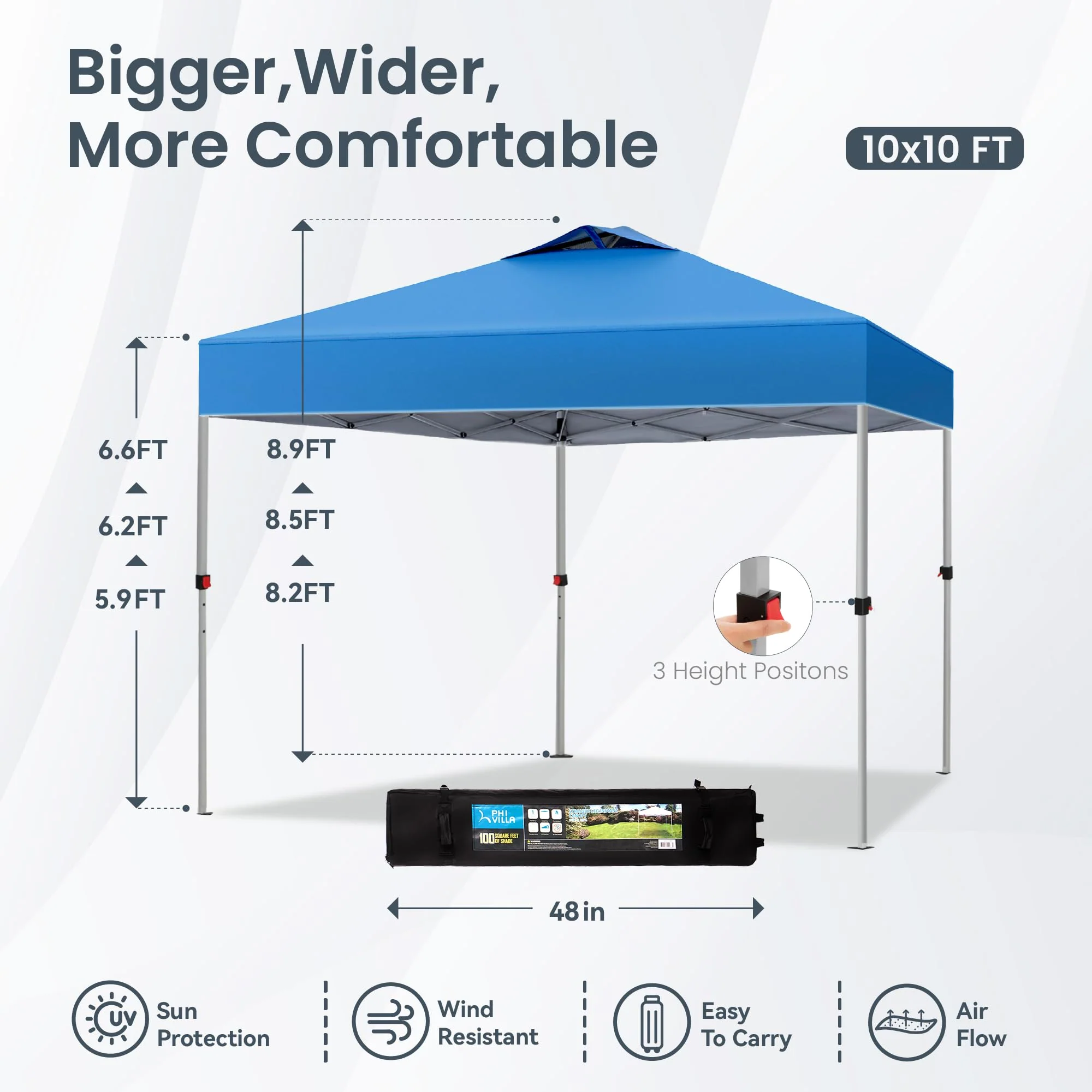 PHI VILLA Outdoor Pop up Canopy 10'x10' Camping Sun Shelter-Series Party Tent