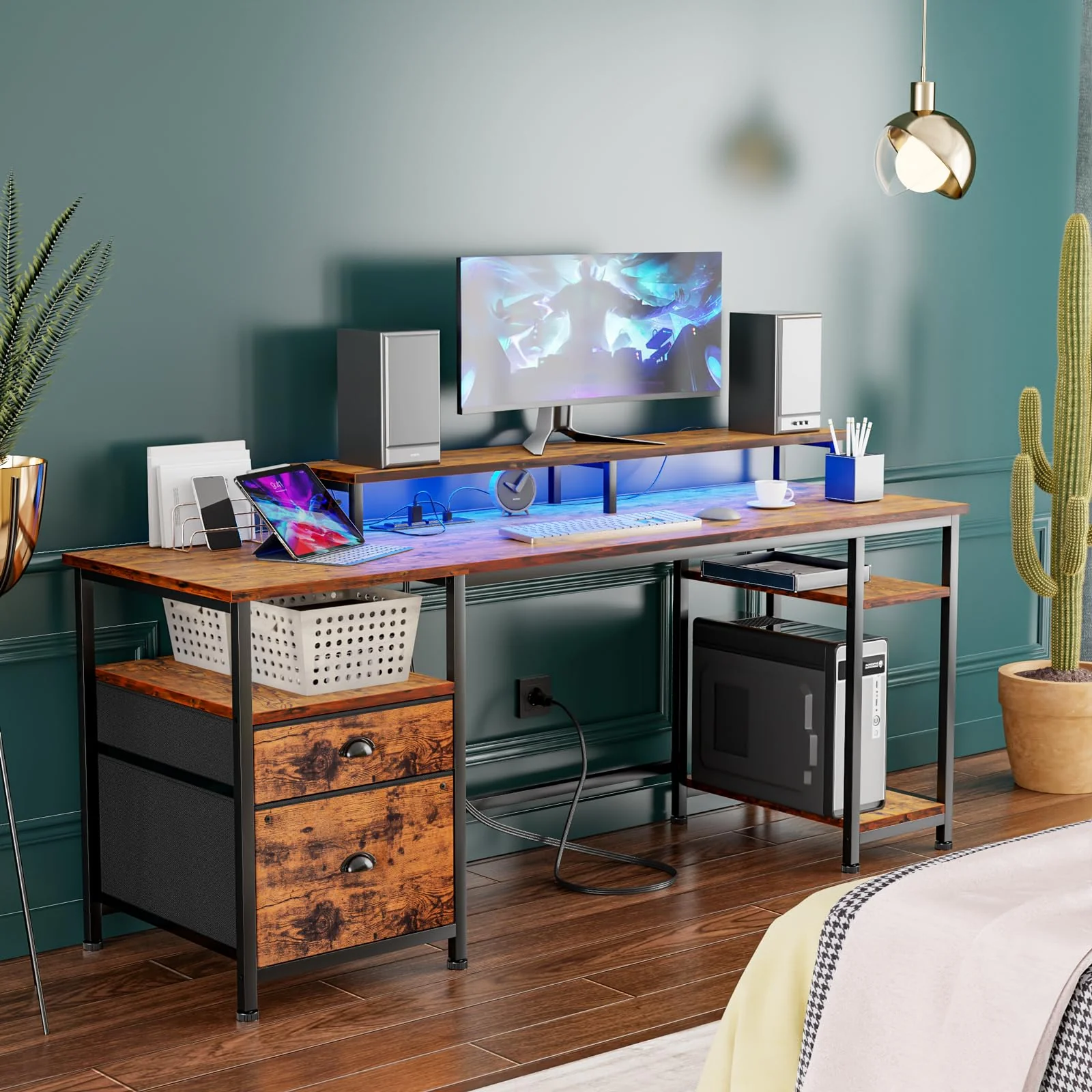 Furologee 61 Computer Desk with Power Outlet and USB Ports
