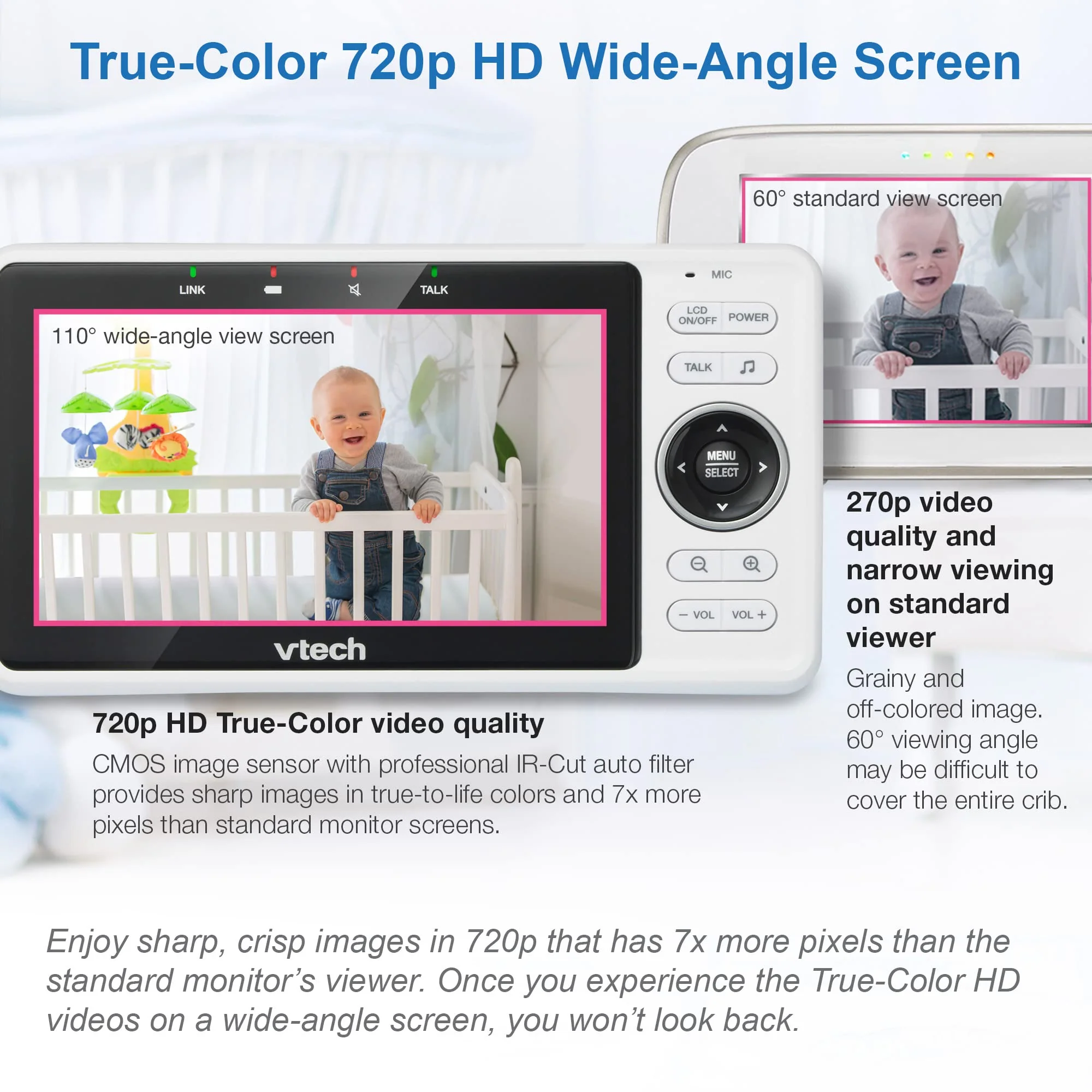 VTech Smart WiFi Baby Monitor. 5-inch 720p Display. 1080p Camera
