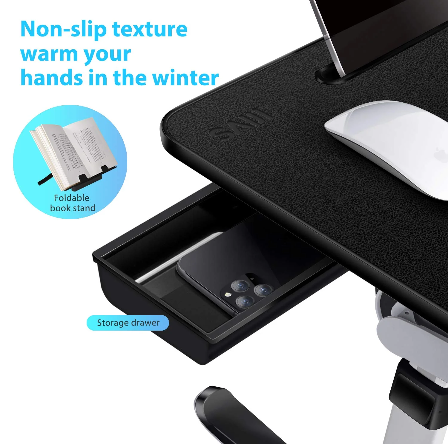 SAIJI X-Large Adjustable Laptop Table with Storage Drawer