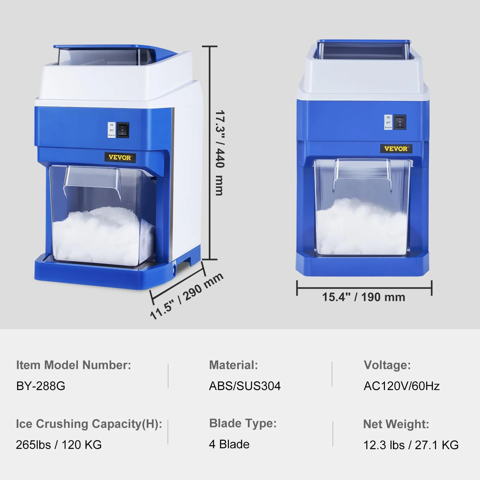 VEVOR Commercial Ice Shaver Crusher. 265lbs Per Hour