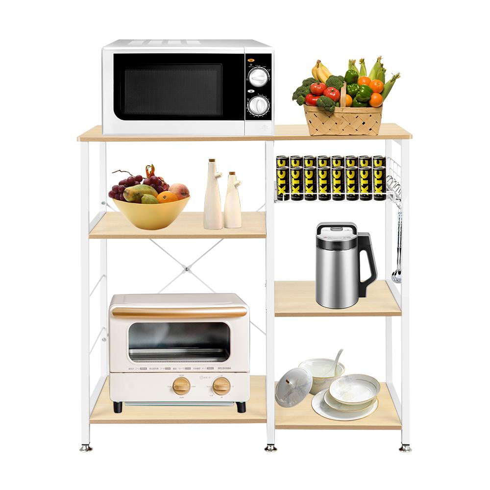 Utility Microwave Oven Stand Storage Cart Workstation Shelf White Oak 3-Tier Rack