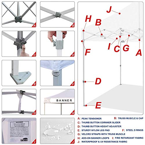 10'x10' Ez Pop Up Canopy Tent Commercial Instant Canopies with Heavy Duty Roller Bag