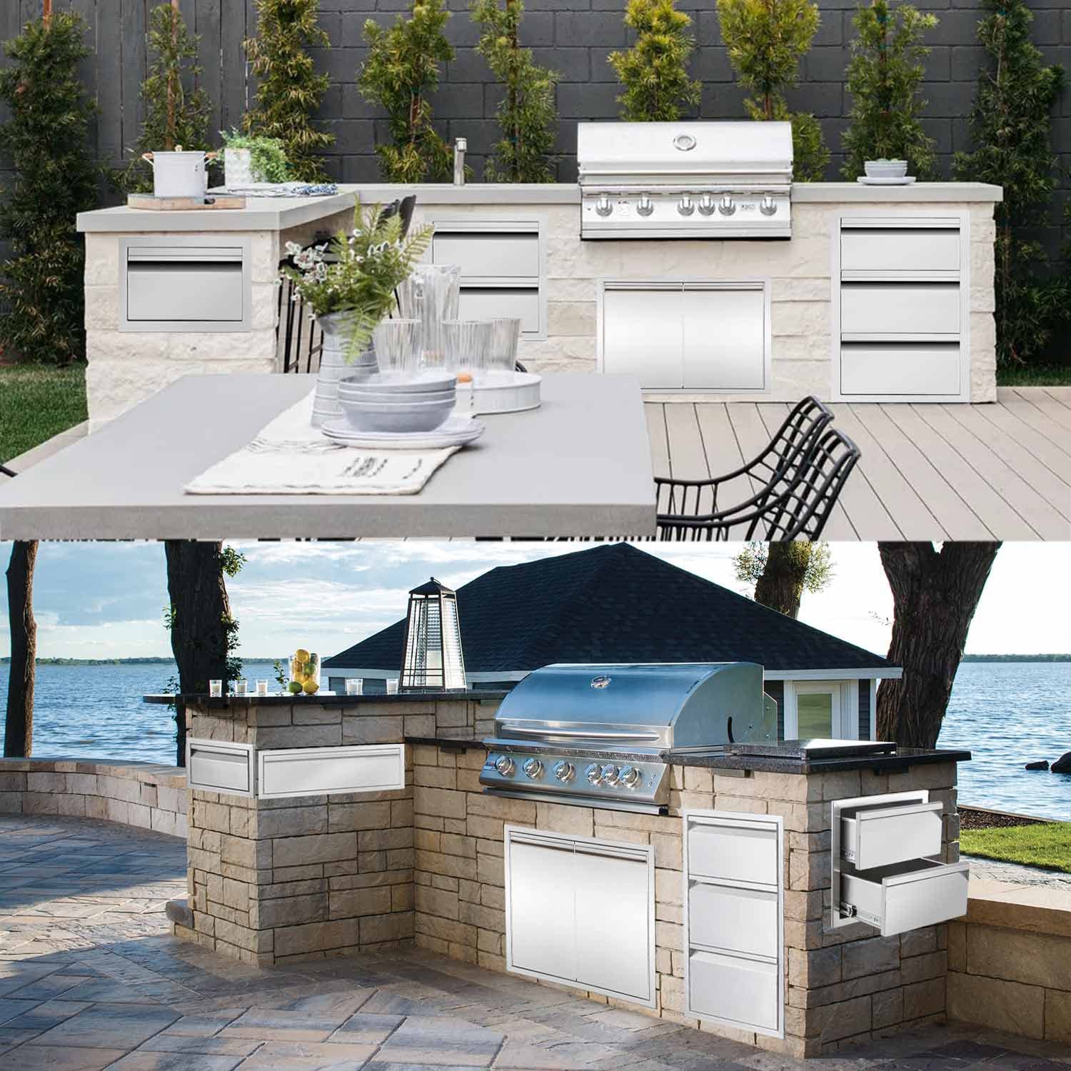 Atatod 14 W Outdoor Kitchen Drawer Stainless Steel BBQ Triple Drawer