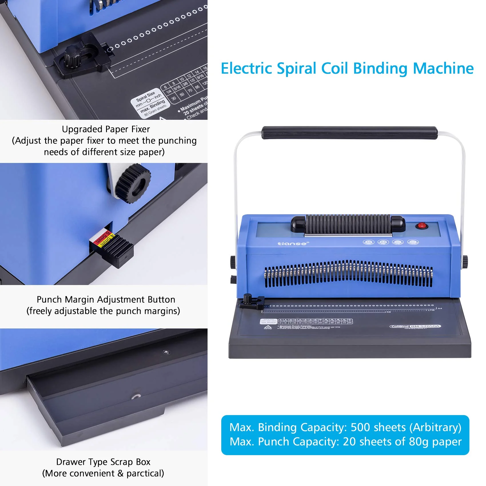 TIANSE Spiral Coil Binding Machine. Manual Book Maker Punch Binder
