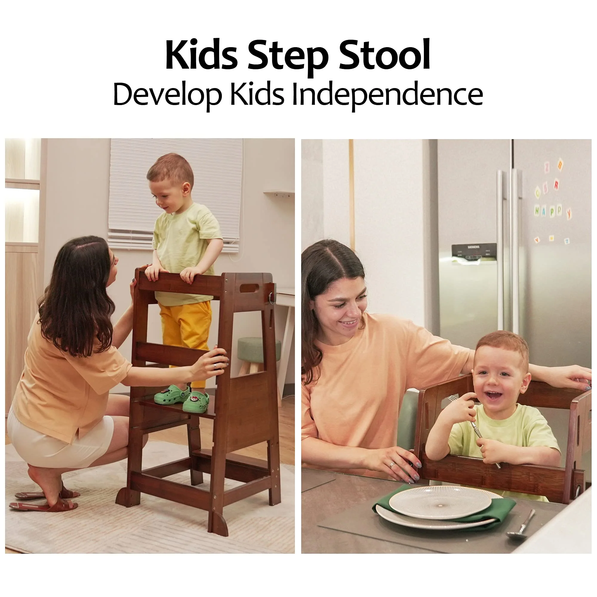 TOETOL Bamboo Toddler Kitchen Step Stool