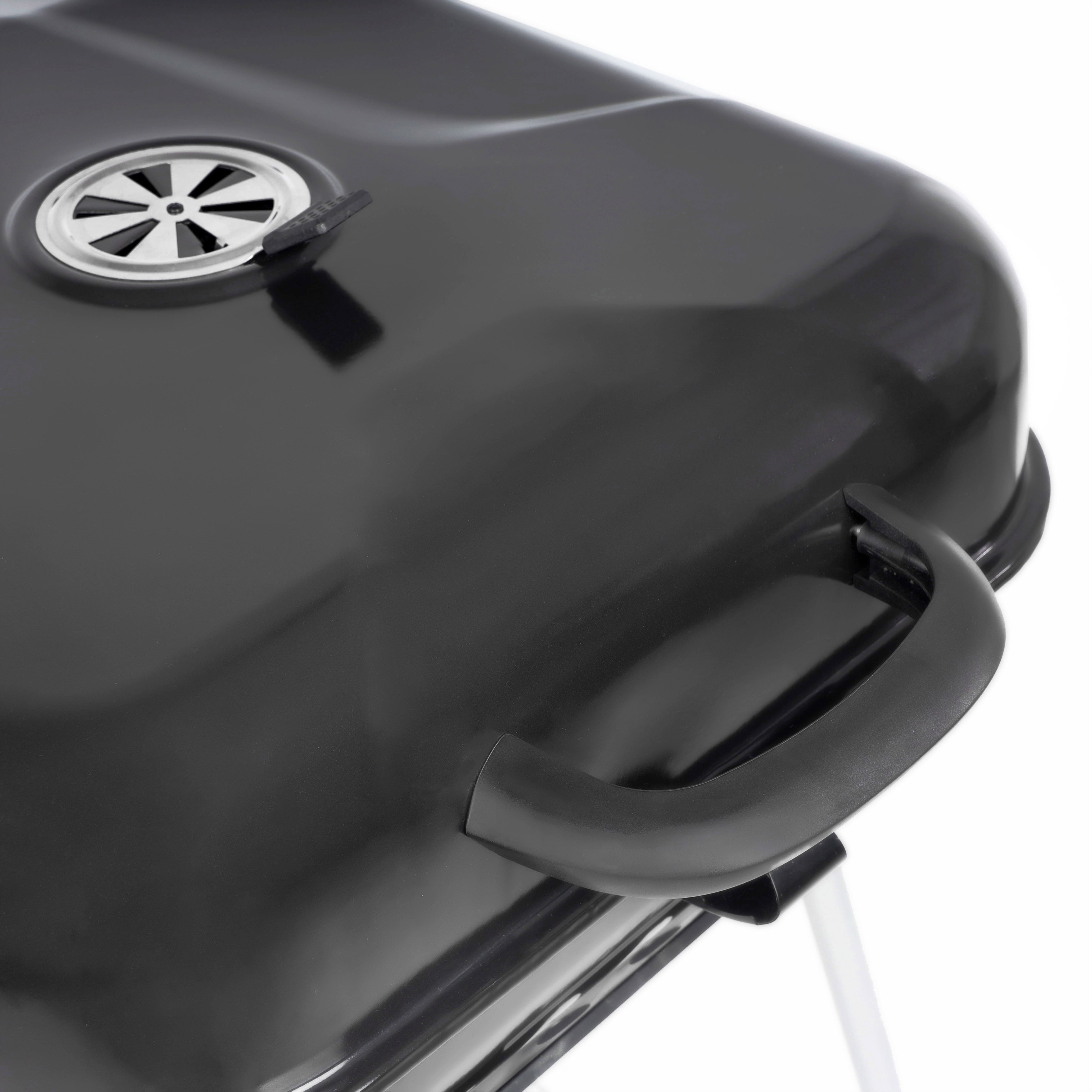 22 Square Charcoal Grill with Foldable Side Shelf. Black