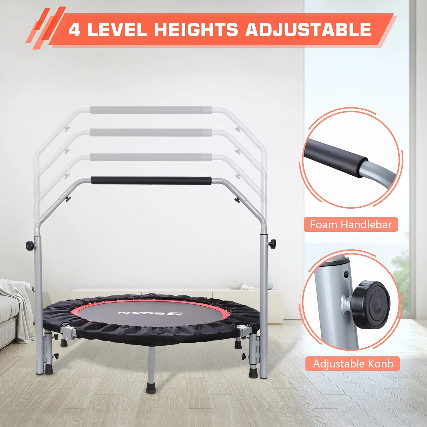 BCAN 40 Foldable Mini Trampoline with Adjustable Foam Handle