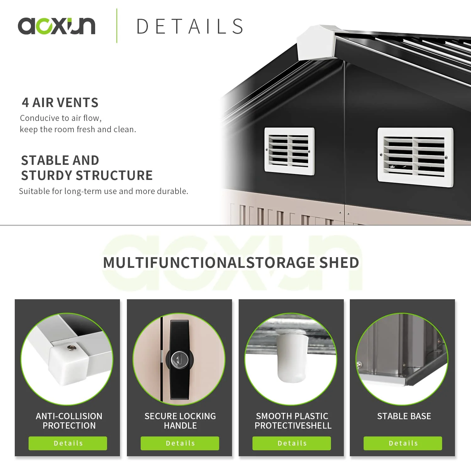 Aoxun 6.4x4 FT Outdoor Storage Shed for Tool. Garden