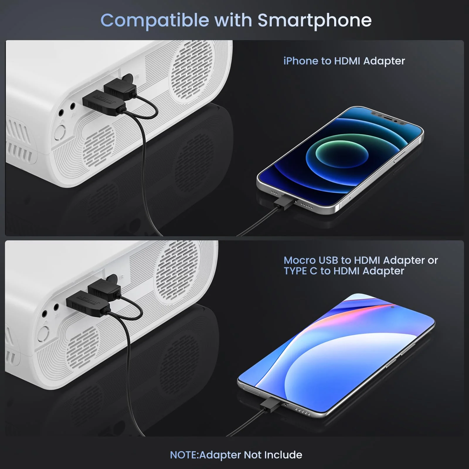 HOMPOW Projector. Native 1080P Full HD Bluetooth Projector