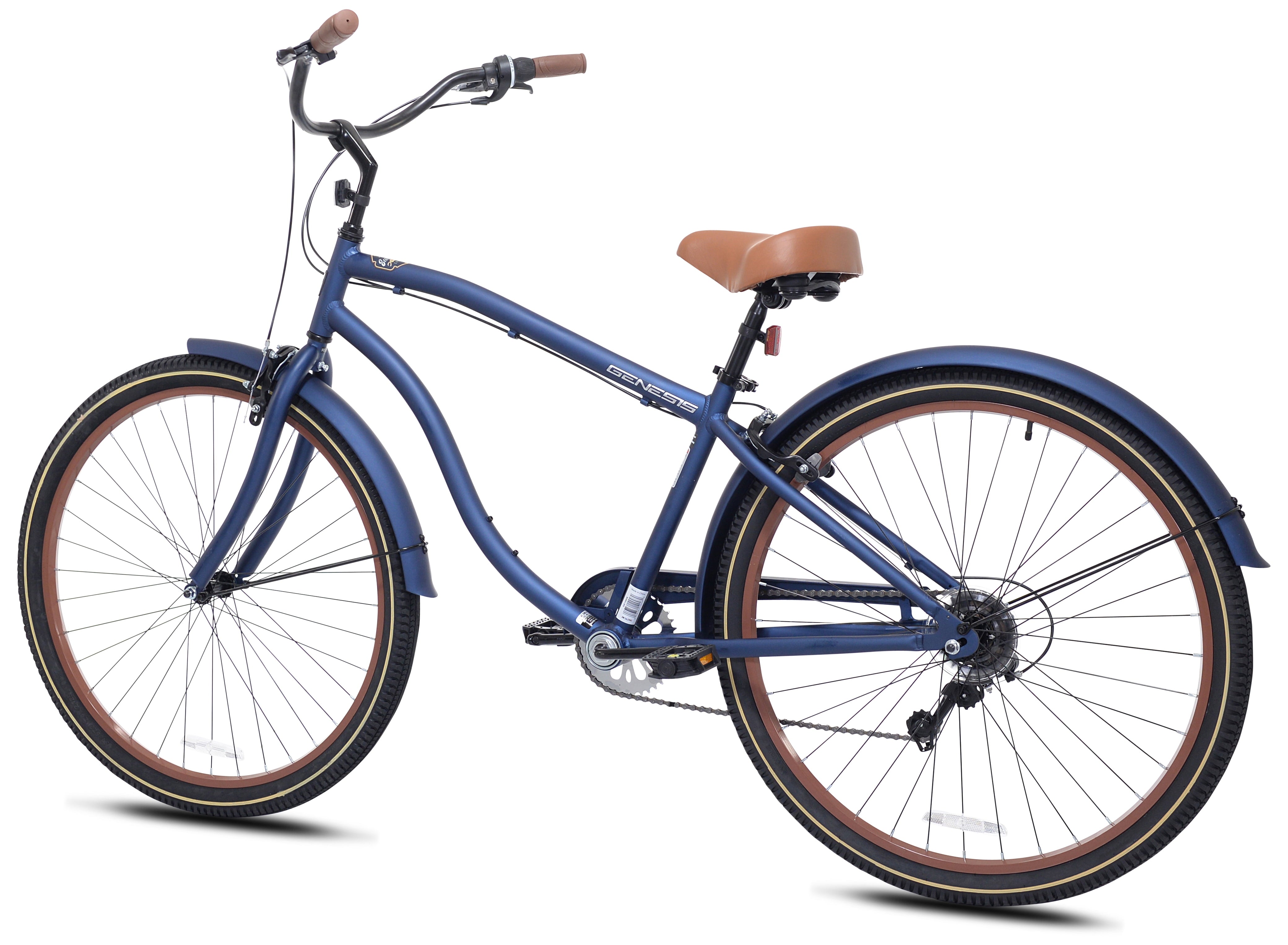 29-inch Men's Salerno Aluminum Relaxed Cruiser Bike with 7 Speeds. Navy Blue and Brown