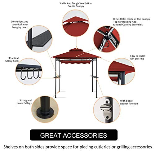 Double Tiered Grill Gazebo 11X 5. Outdoor BBQ Patio Canopy Tent with Stretchable Side Awning