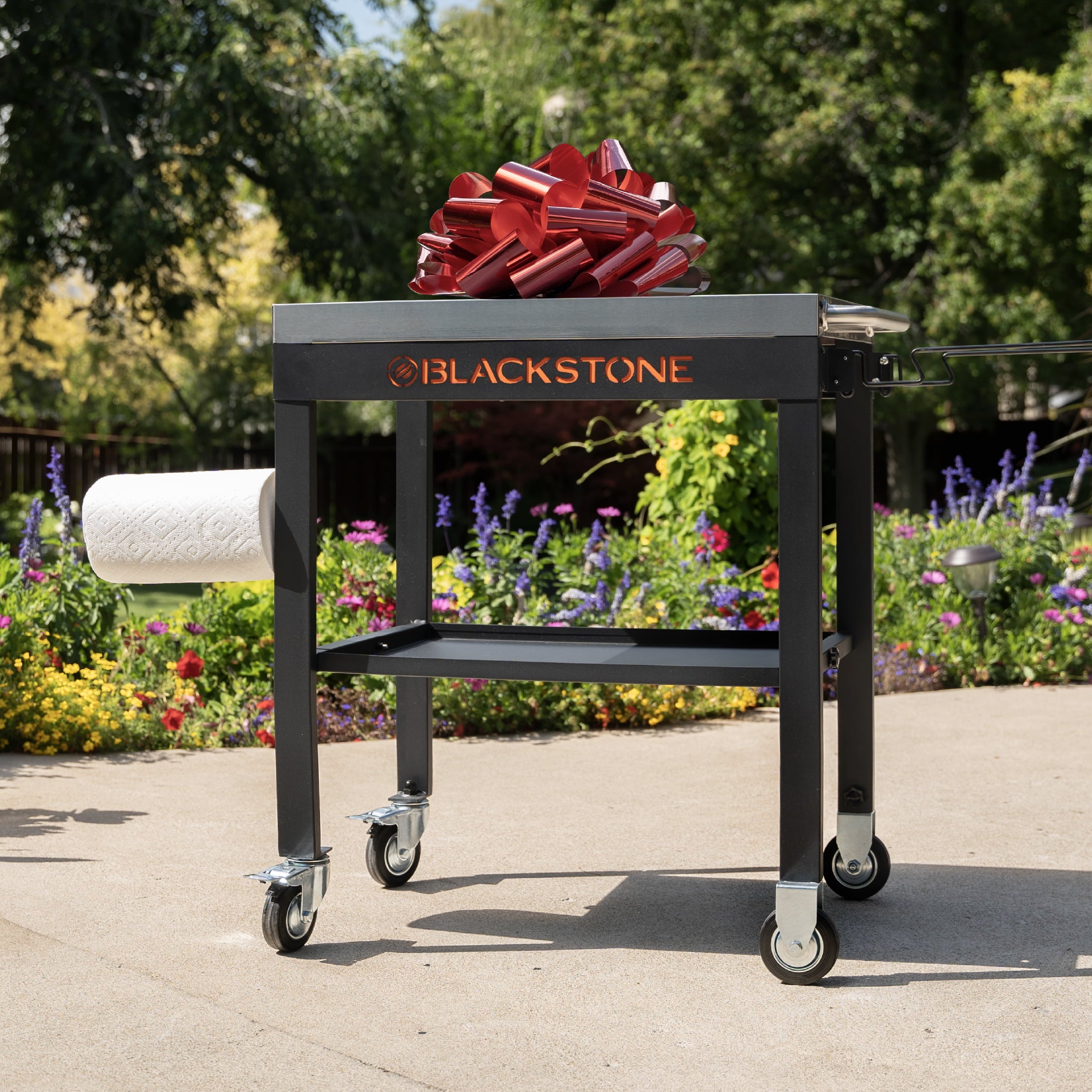28 Portable Steel Prep Cart with Stainless Steel Top in Black