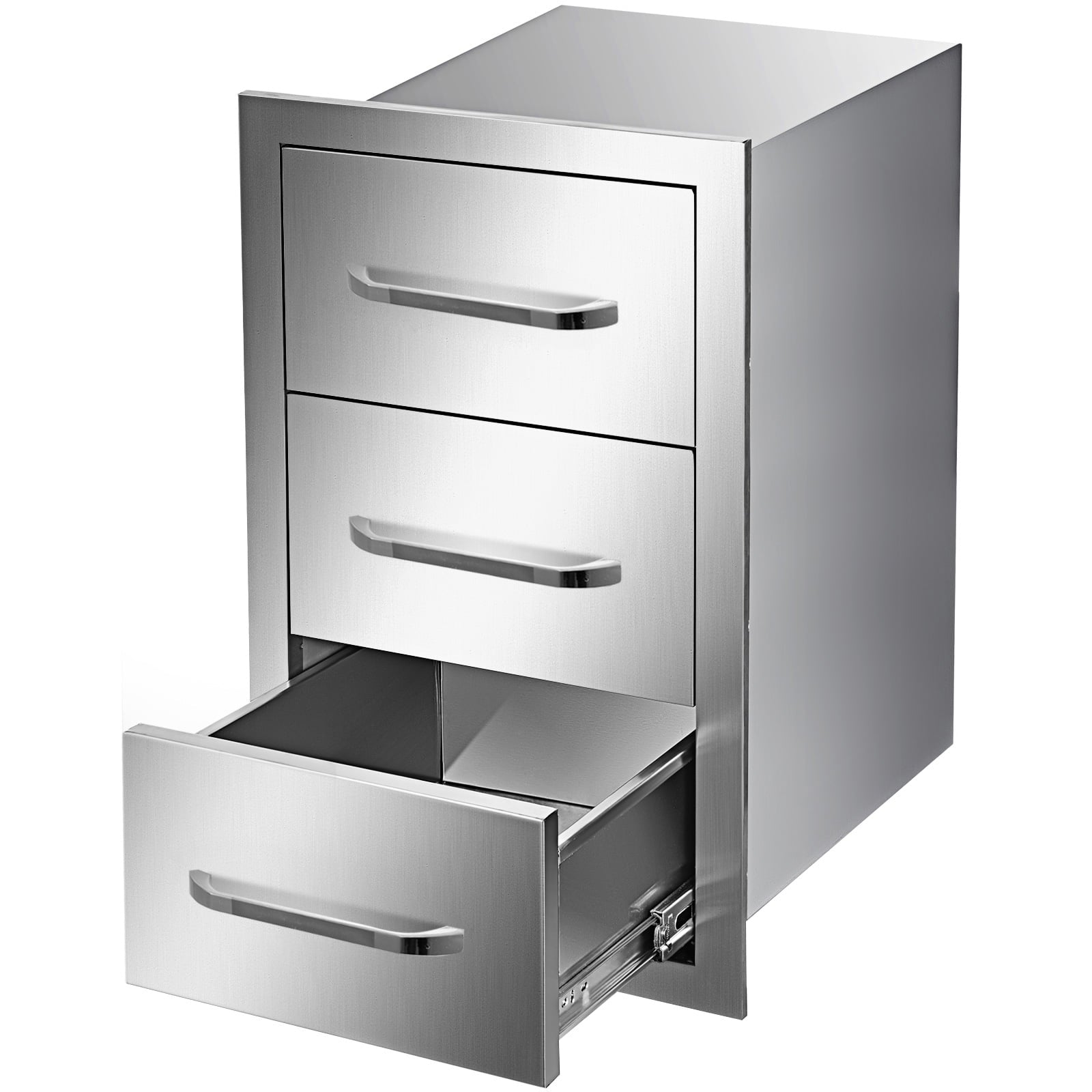 Outdoor Kitchen Drawers 16 W x 21.5 H x 18 D. Flush Mount Triple Access BBQ Drawers with Stainless Steel Handle. BBQ Island Drawers for Outdoor Kitchens or BBQ Island Patio Grill Station