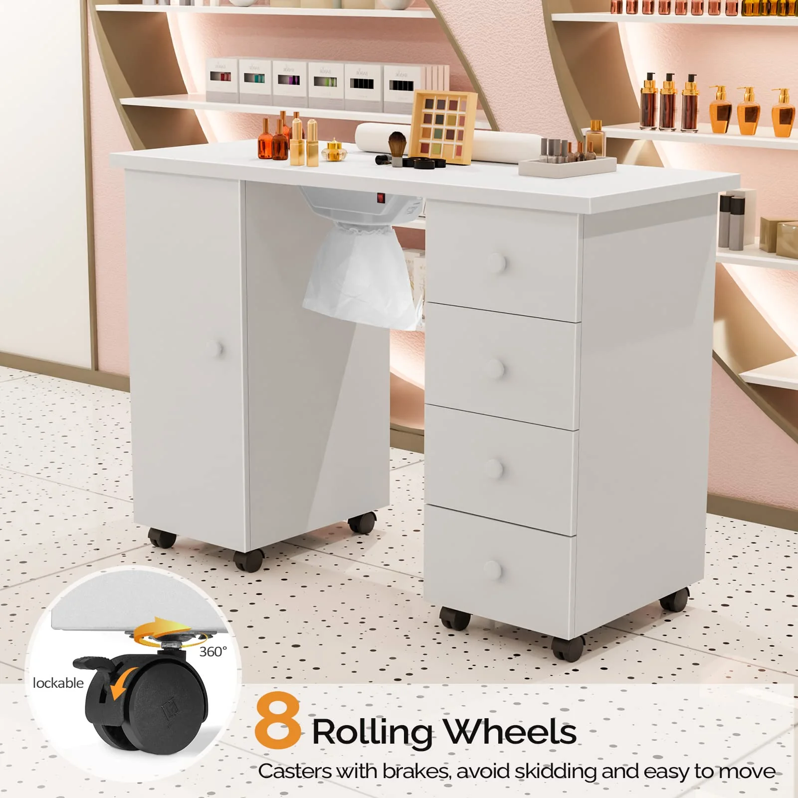 OmySalon Manicure Table Nail Desk w/Electric Downdraft Vent