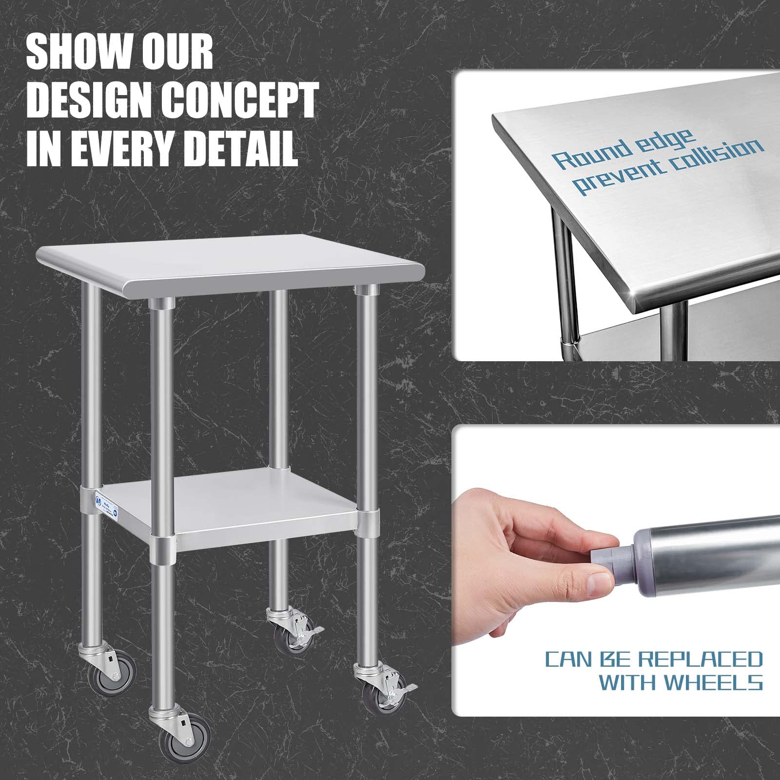 Hally Stainless Steel Table for Prep & Work 24 x 18 Inches