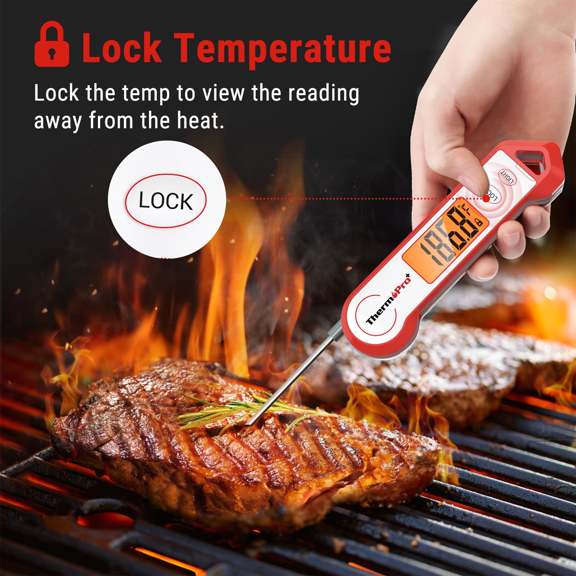 TP19HW Waterproof Digital Meat Thermometer. Food Candy Cooking Grill Kitchen Thermometer with Magnet and LED Display for Oil Deep Fry Smoker BBQ Thermometer