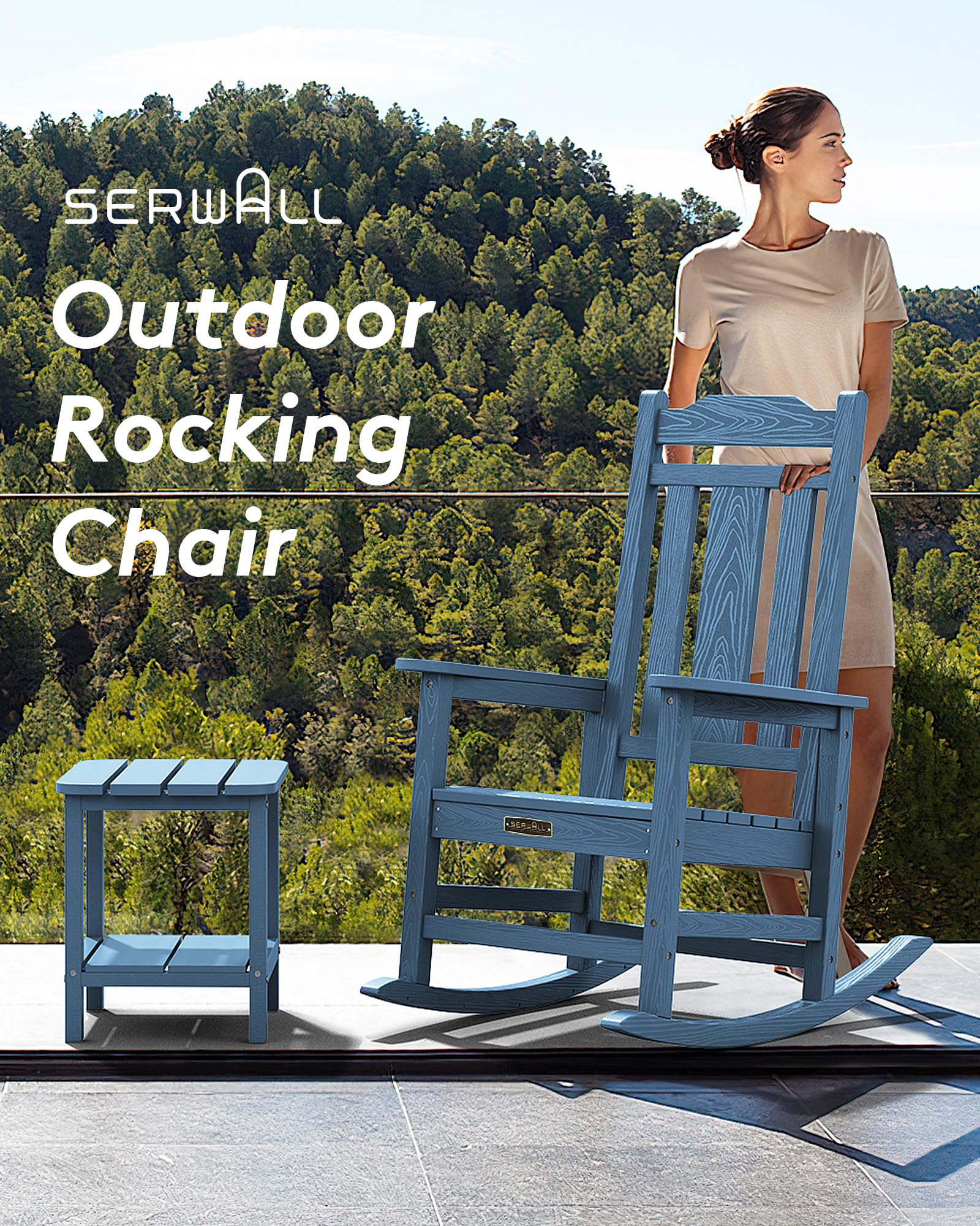 SERWALL Outdoor Rocking Chair Blue Set of 2