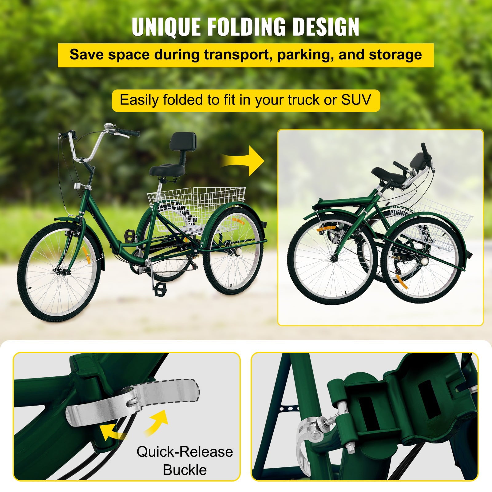 Tricycle Adult 24'' Wheels Adult Tricycle 7-Speed 3 Wheel Bikes For Adults