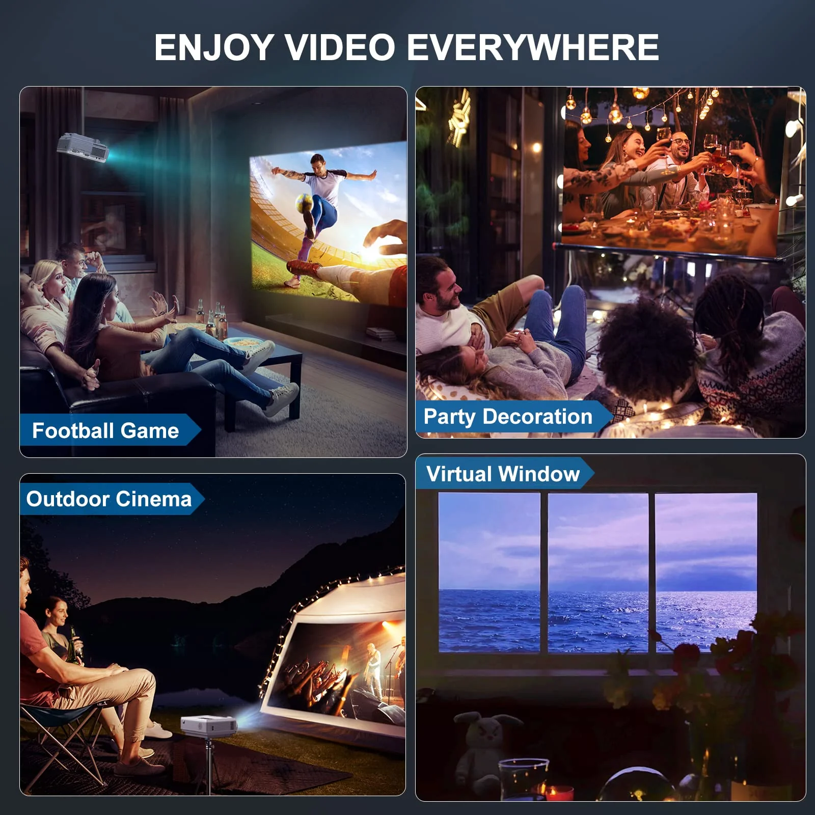 FUDONI Portable Outdoor Projector with Screen for Home Theater