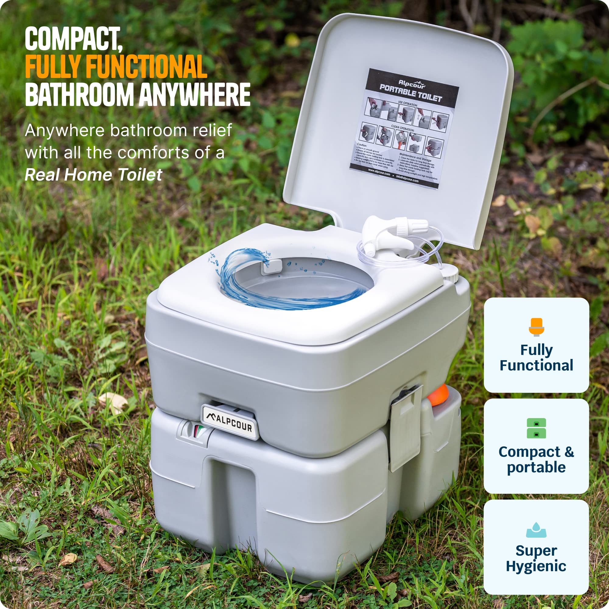 Alpcour Portable Toilet for Camping with 5.3 Gallon Waste Tank