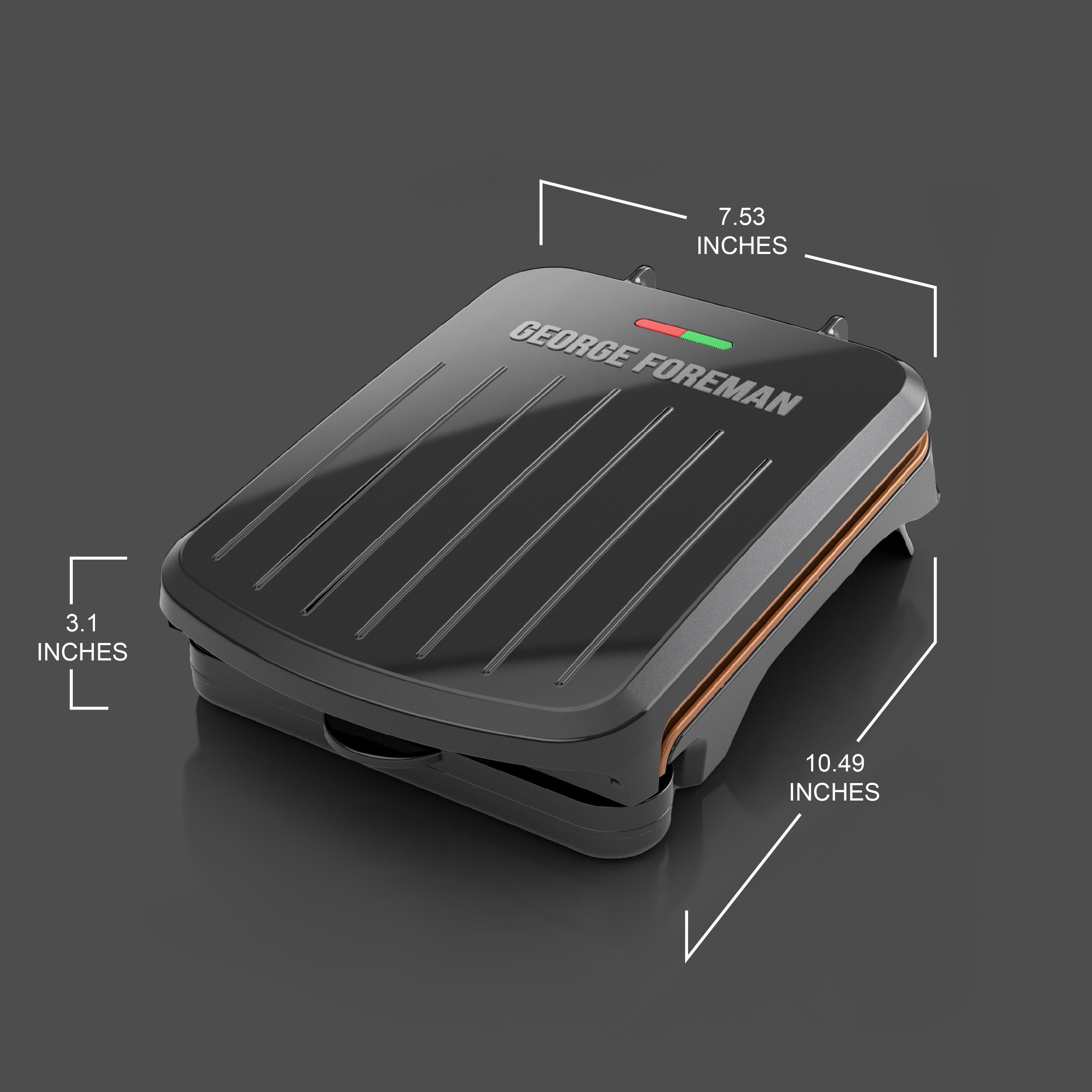 Foreman Electric Indoor Grill and Panini Press. Black with Copper Plates. Serves 2. Classic Plate. GRS040-Series