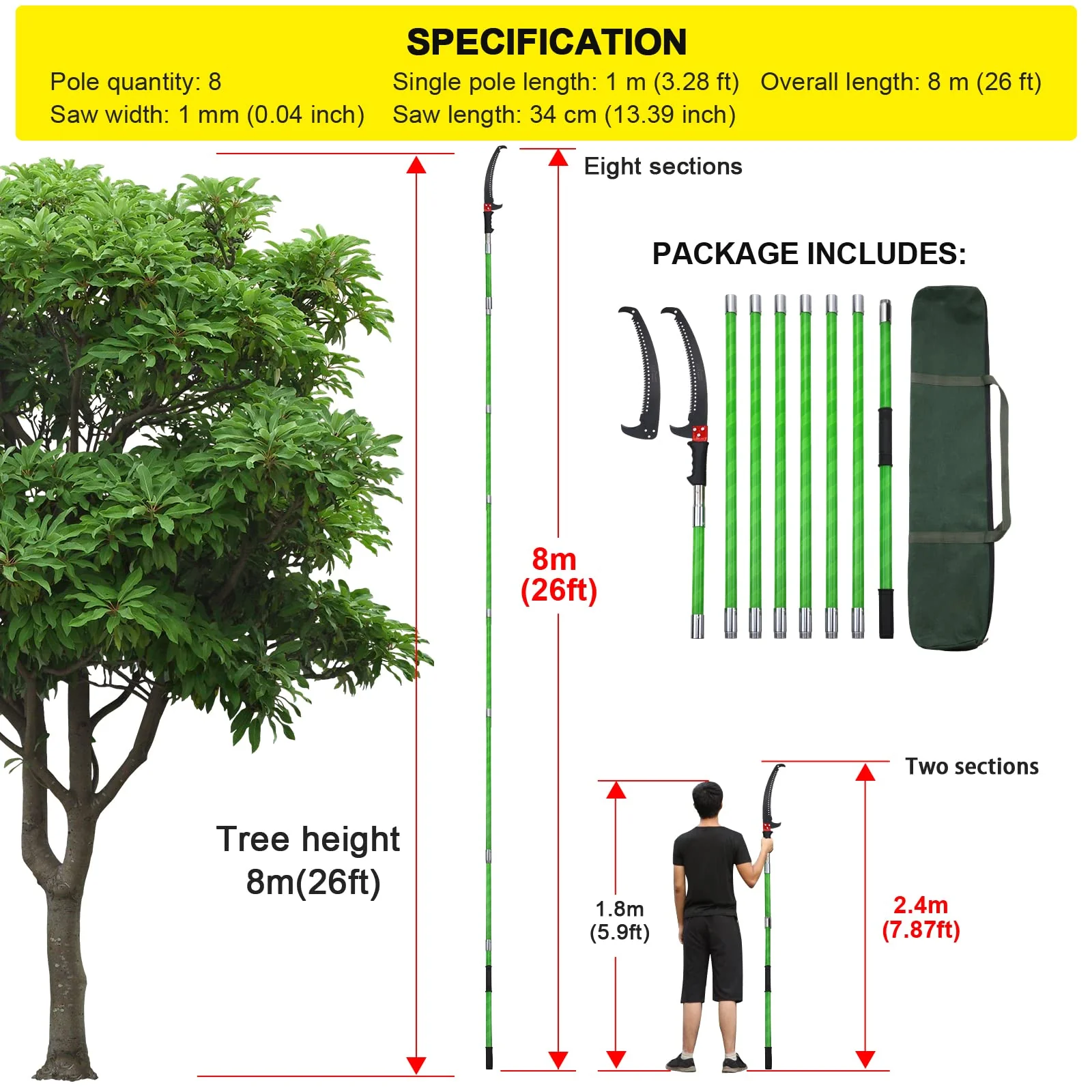 Likeem 26 Feet Tree Pole Pruner Manual Branches Trimmer