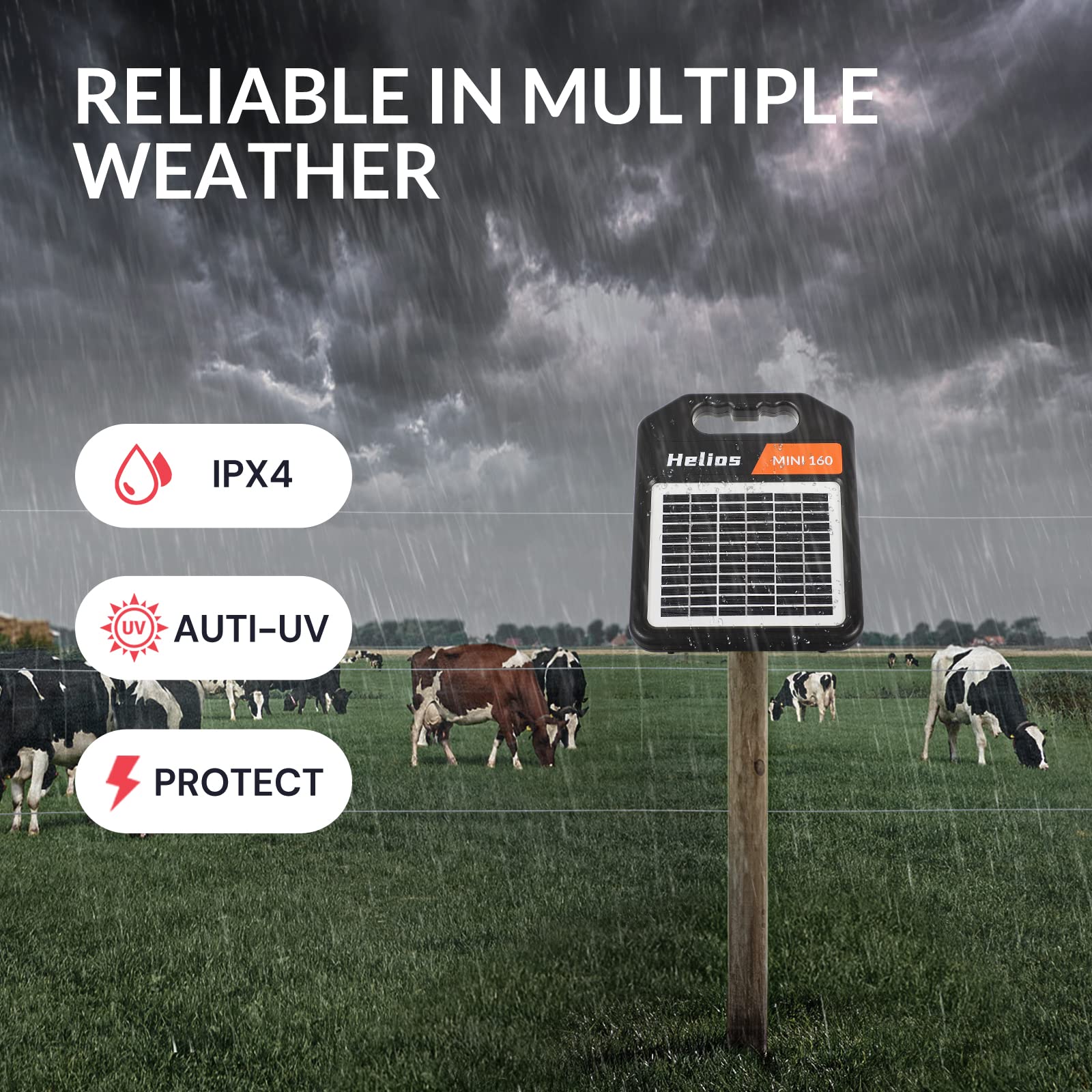 Andmon 10 Miles Solar Electric Fence Charger with Day or Night Mode