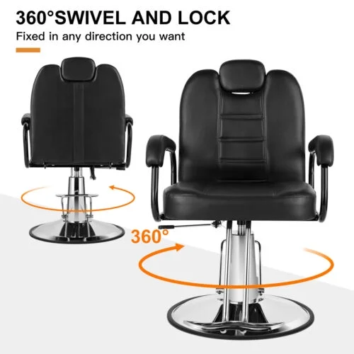 Artist hand Black 360&deg;Barber Chair Heavy Duty Hydraulic Reclining Salon Shampoo Beauty Hair Styling Equipment - MadeInUSA