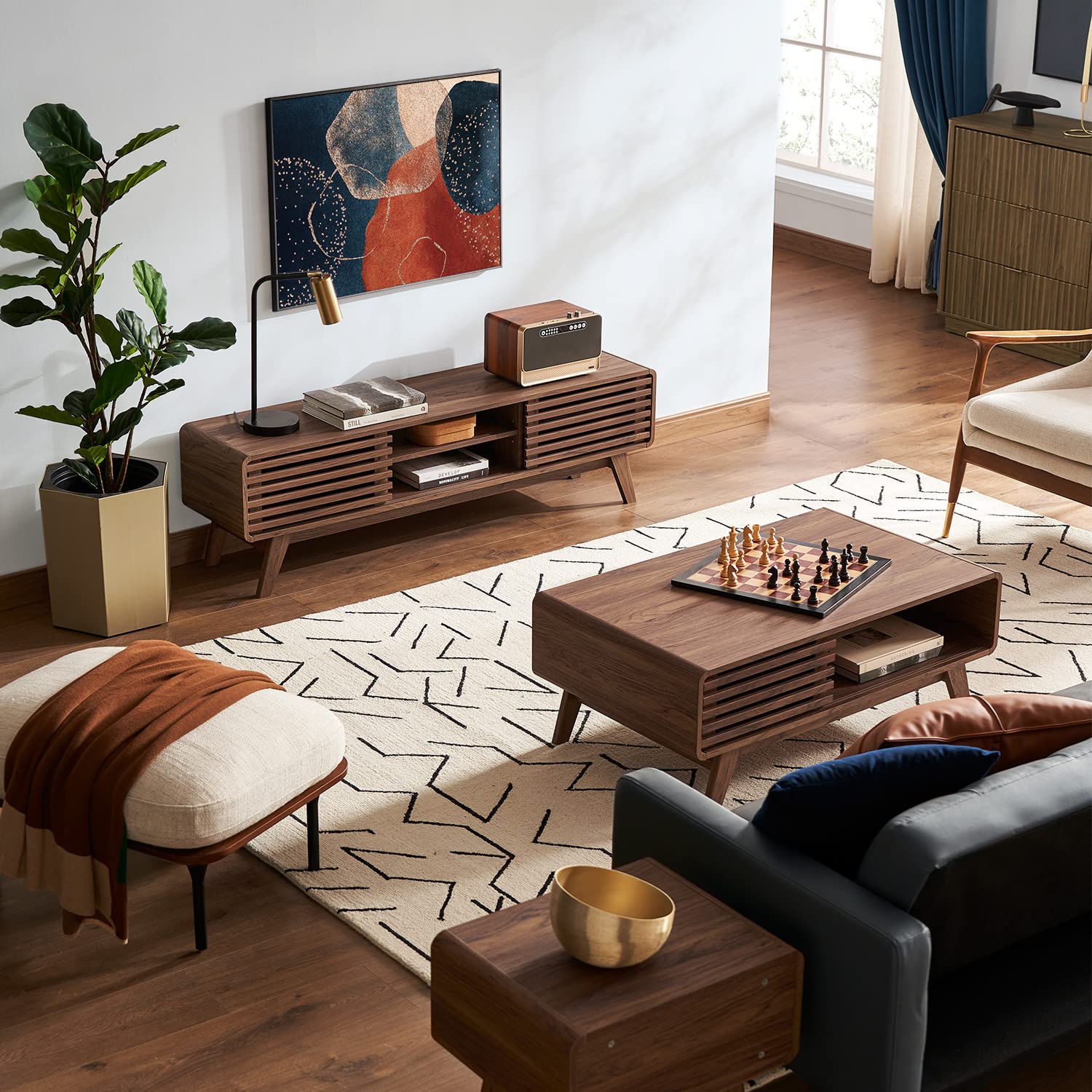 mopio Ensley 59 Walnut TV Stand for 55/60/65 inch TV