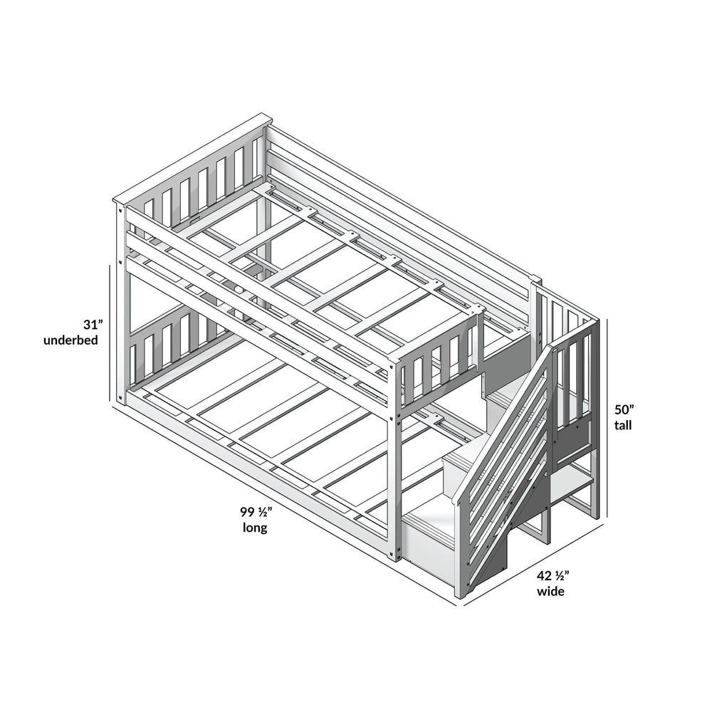 Max and Lily Twin Over Twin Low Bunk Bed with Staircase - Pecan - MadeInUSA
