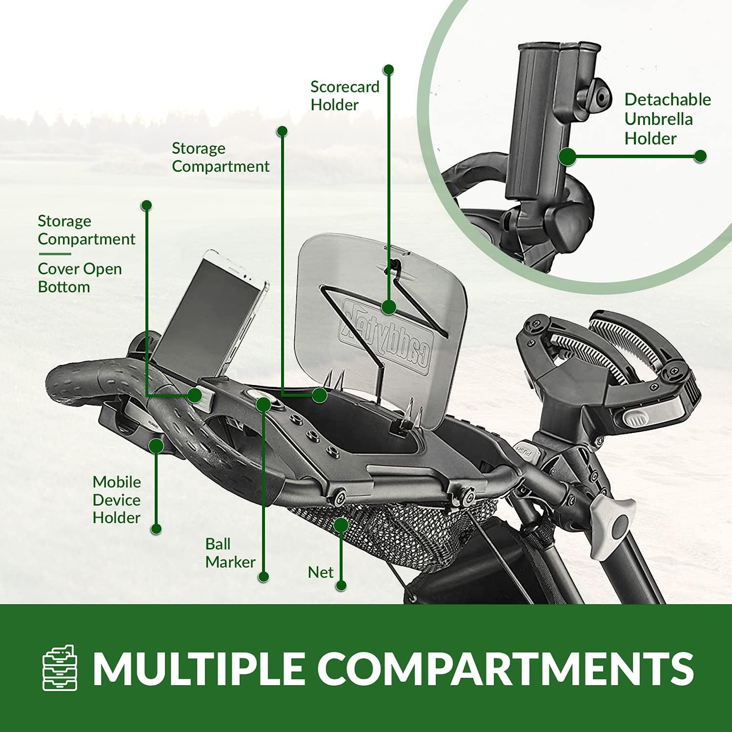 3Wheel Golf Push Cart - Golf Trolley Foldable Collapsible Lightweight Pushcart with Foot Brake - Easy to Open & Close
