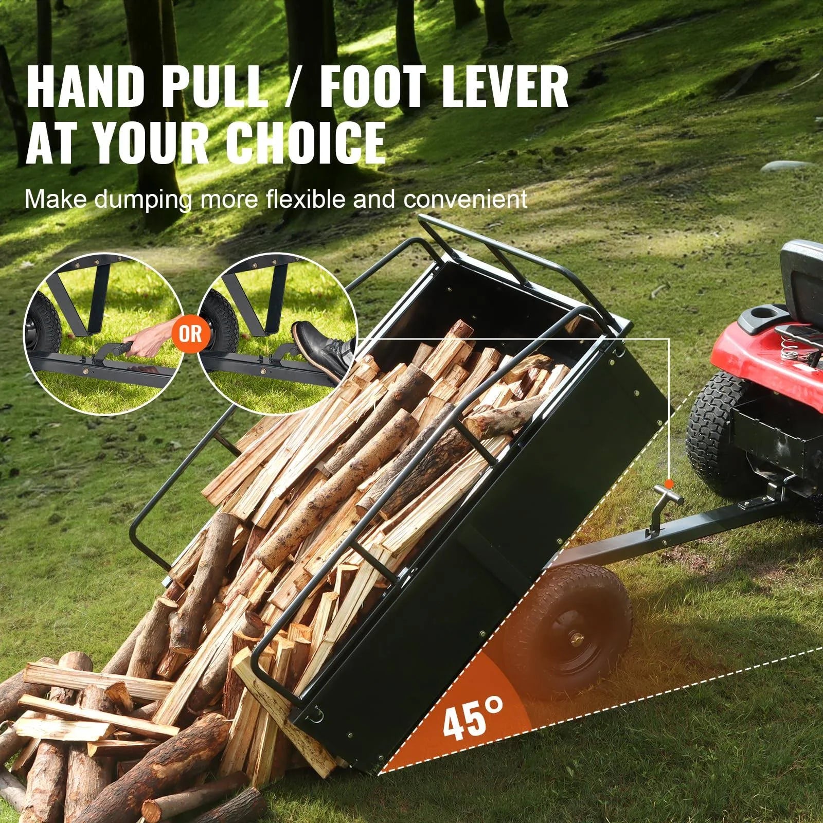 VEVOR ATV Trailer Heavy Duty Steel Dump Cart Tow Behind. 750 lbs 15 Cubic Feet. Garden Utility Trailer Yard Trailers with Removable Sides for Riding - MadeInUSA